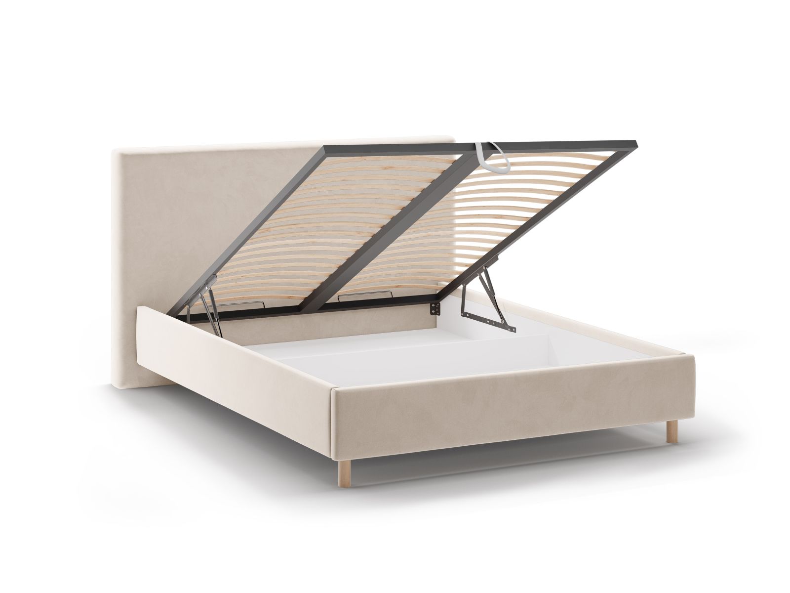 Stilvolles Eloise Bett in Ivory-Magic Velvet, 140 cm, mit praktischem Stauraum und einem ansprechenden Kopfteil für moderne Schlafzimmer.
