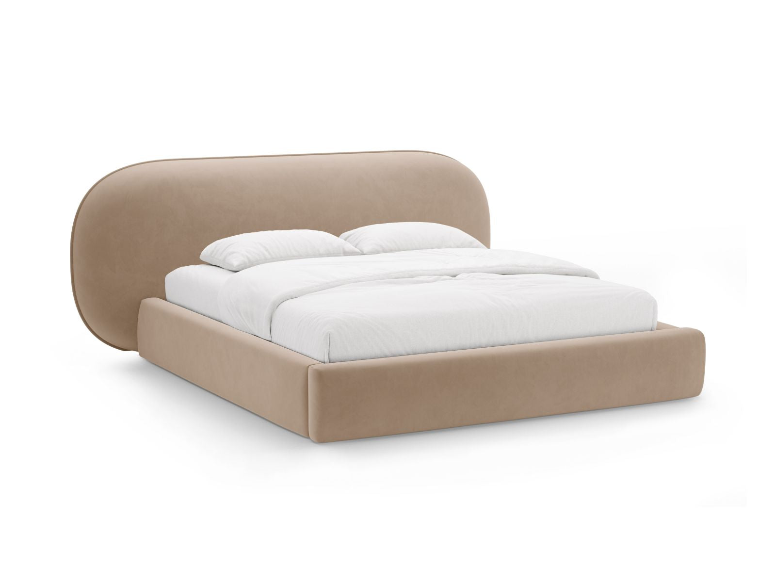 Ovalo Bett mit Stauraum mit Kopfteil 140cm in Almond Beige-Magic Velvet präsentiert im Onlineshop von KAQTU Design AG. Bett ist von Micadoni