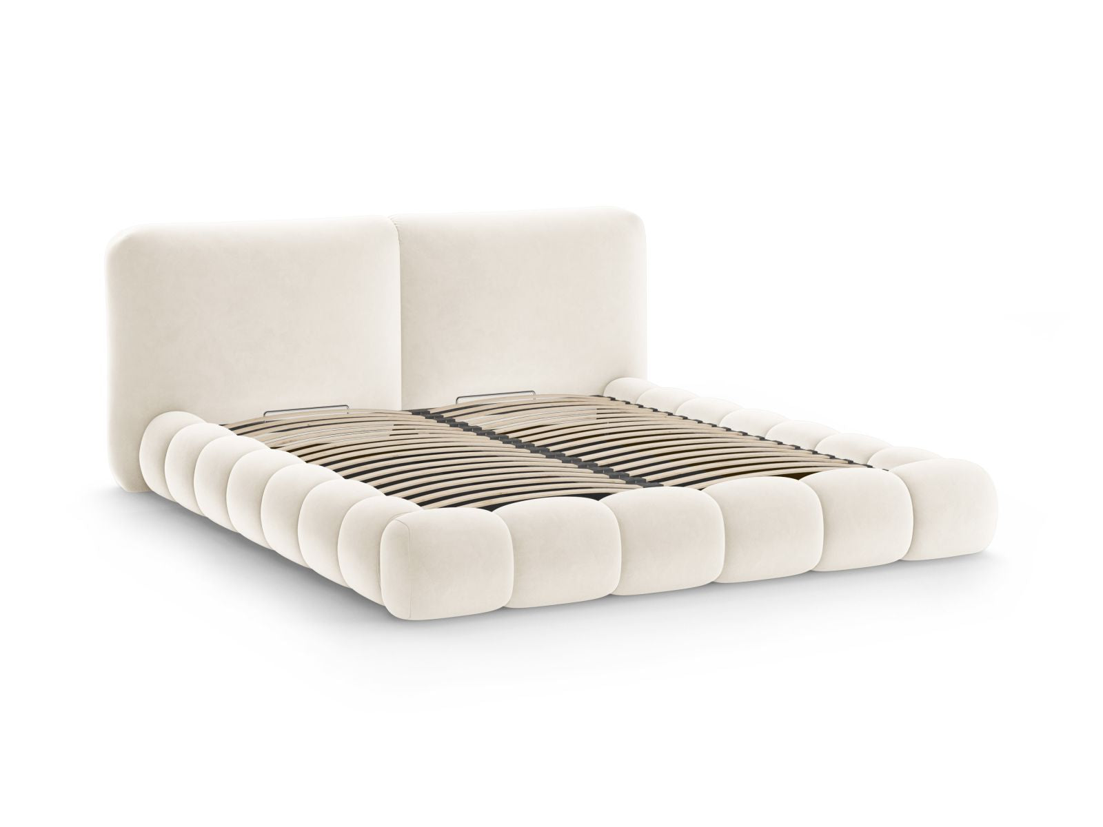 Elegantes Solange Bett in Ivory-Magic Velvet, 140 cm, bietet praktischen Stauraum und ein geschmackvolles Kopfteil für Ihr Schlafzimmer.