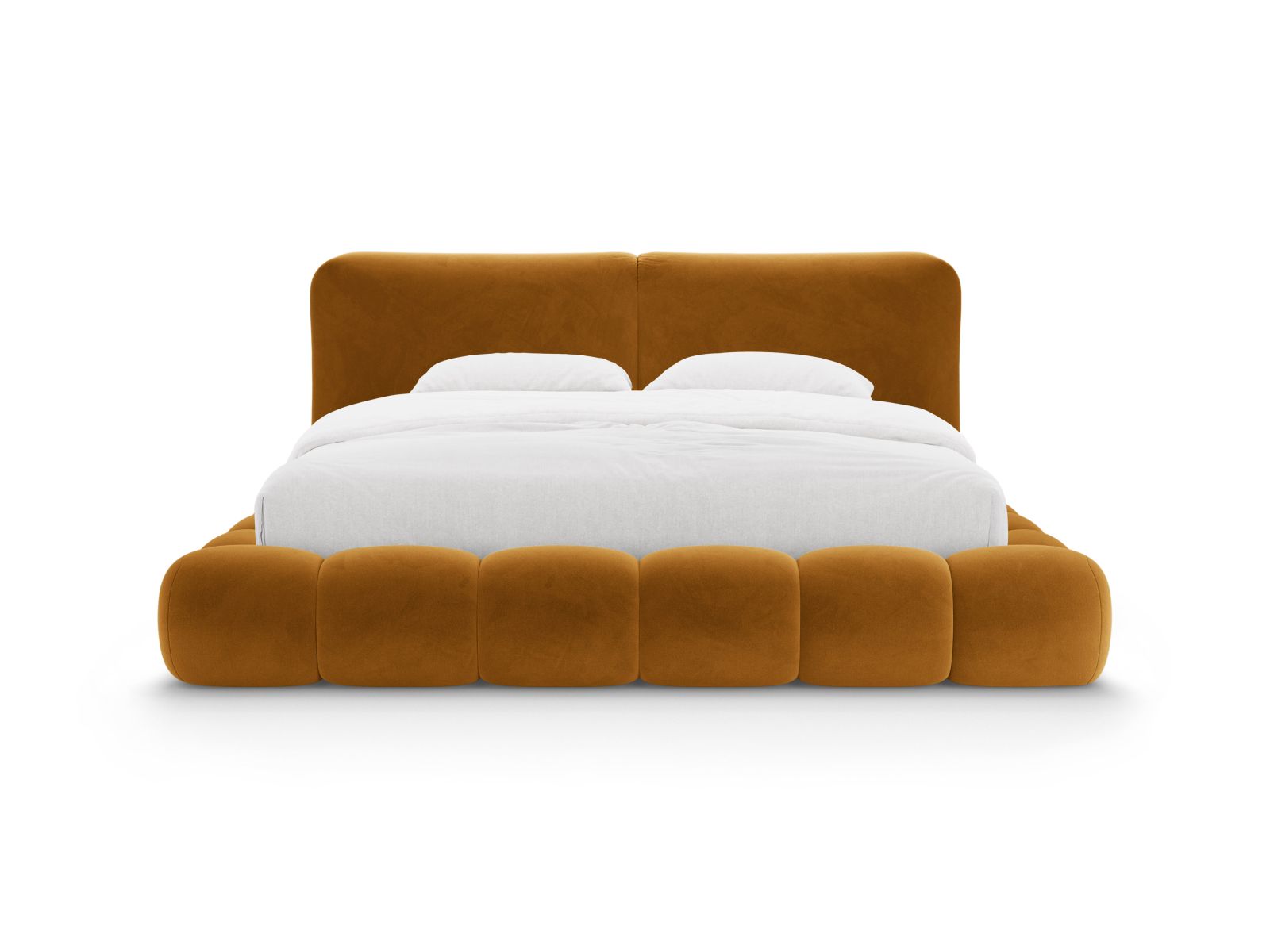 Elegantes Solange Bett mit 140 cm Breite, Kopfteil und praktischem Stauraum, in stilvollem Mustard-Magic Velvet, ideal für jedes Schlafzimmer.