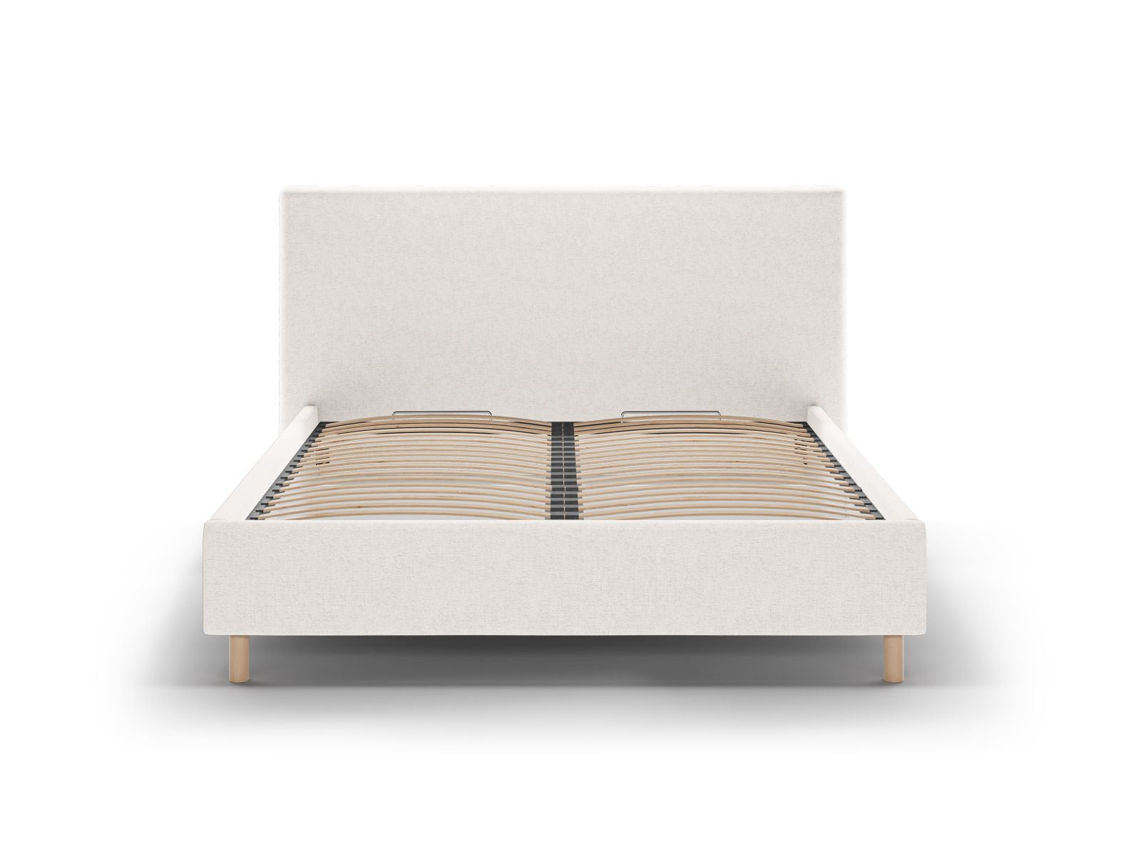 Elegantes Eloise Bett in Light Beige mit praktischem Stauraum und stilvollem Kopfteil, ideal für jedes Schlafzimmer.
