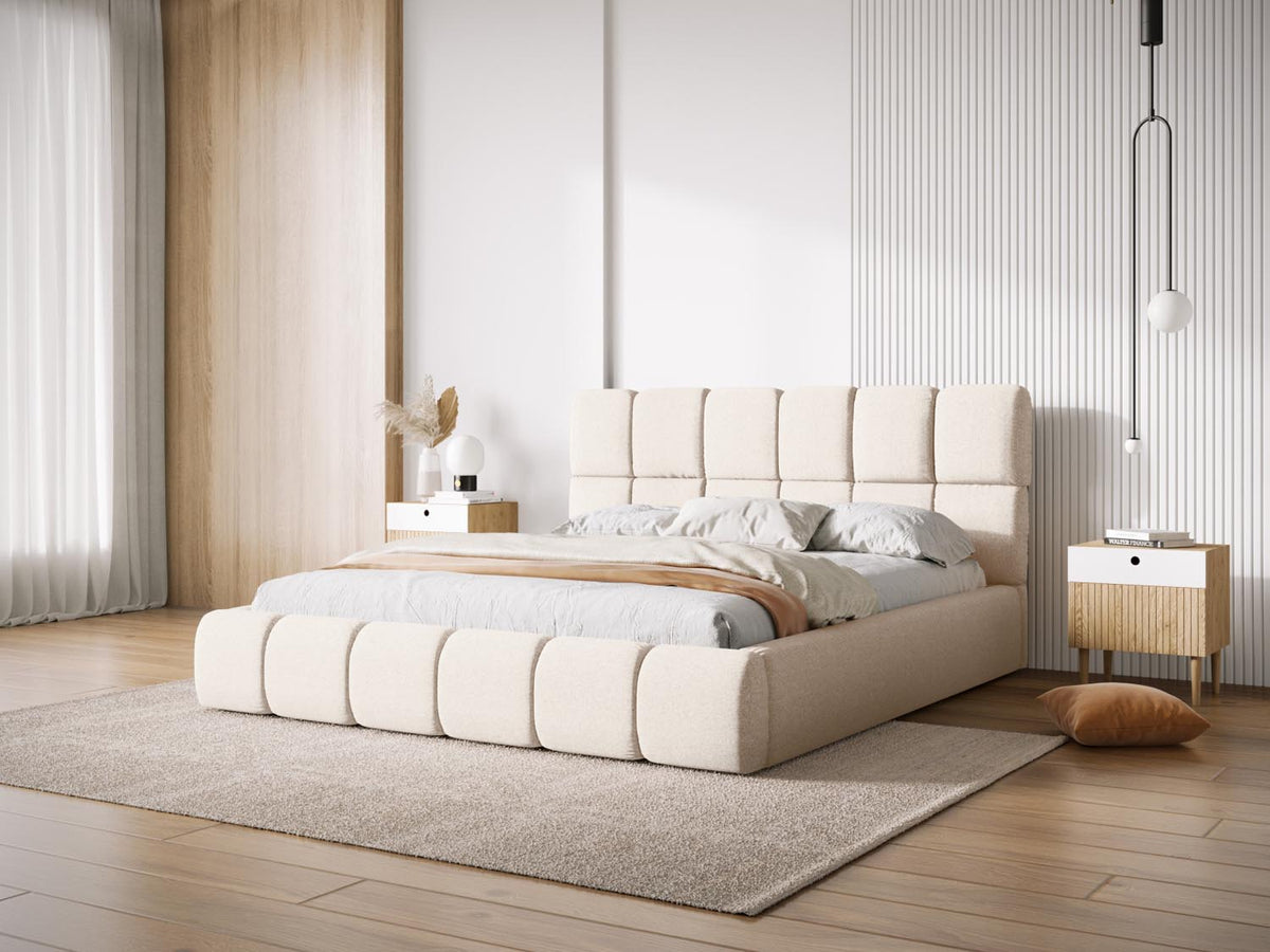 Bellis Bett mit Stauraum und Headboard 140cm in Light Beige-Haga präsentiert im Onlineshop von KAQTU Design AG. Bett ist von Micadoni