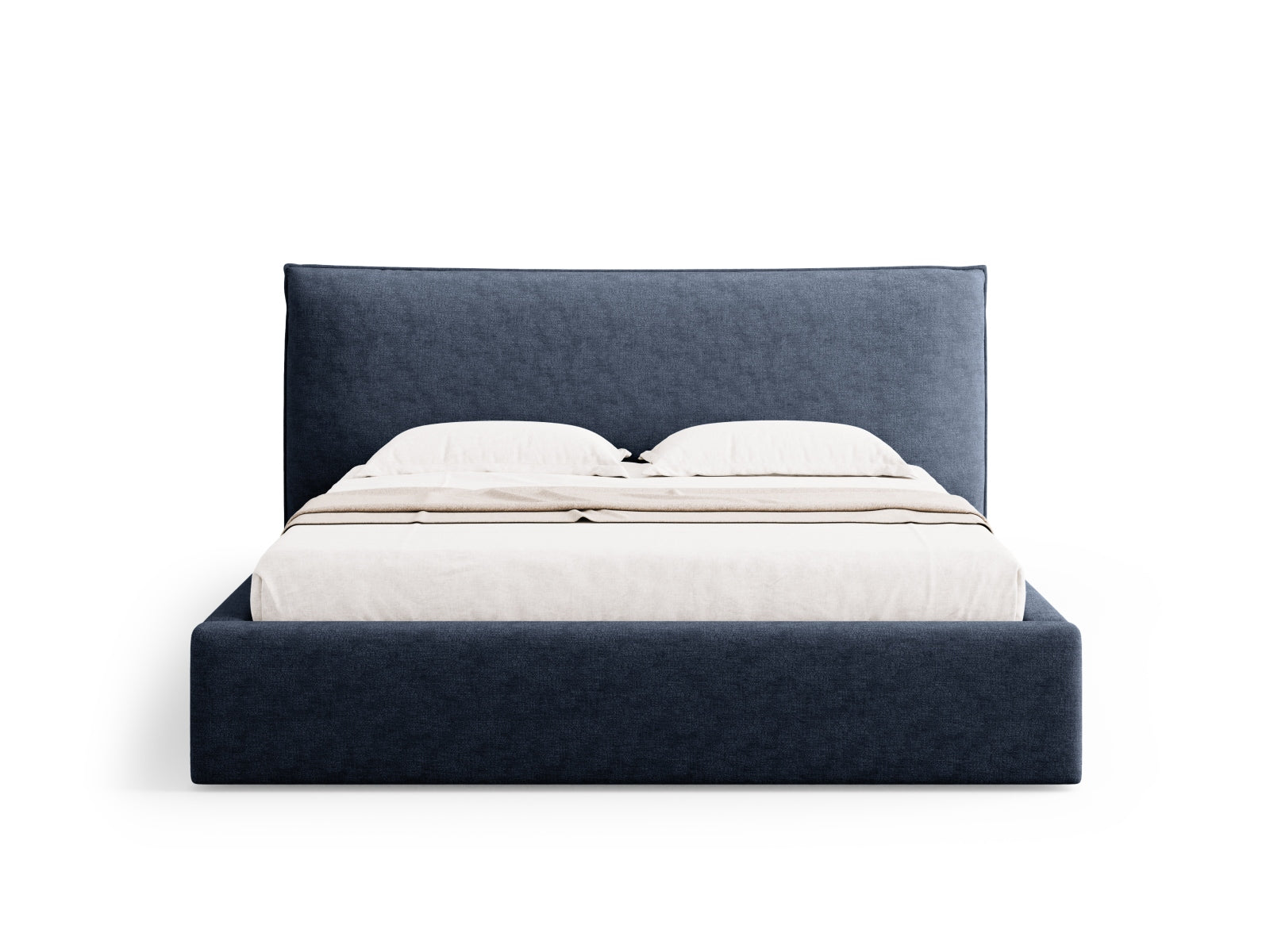 Modernes Kaelle Bett in Dunkelblau mit praktischem Stauraum und komfortablem Kopfteil, perfekt für funktionale und stilvolle Schlafräume.