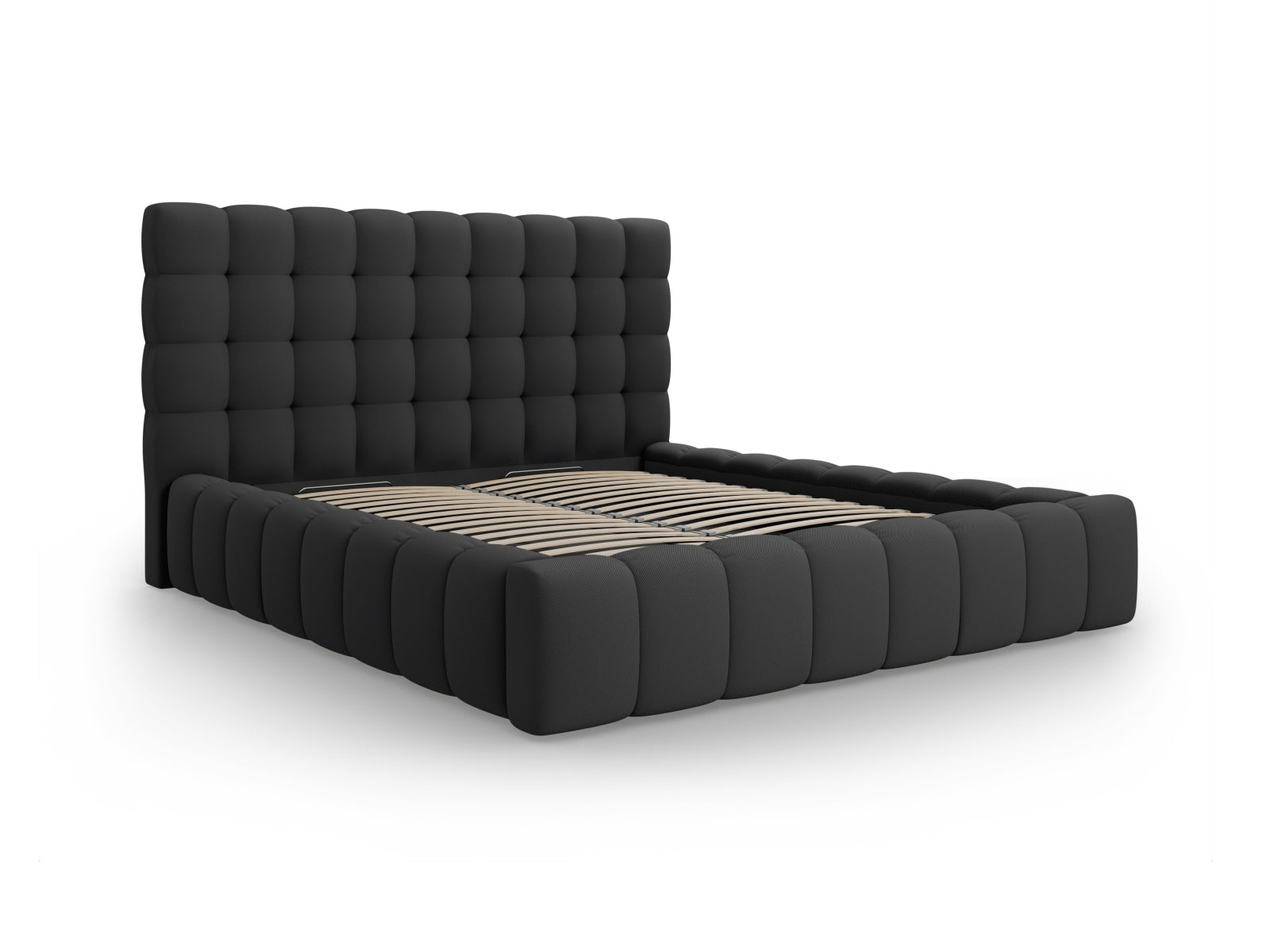 Stylisches Mamaia Bett in Dunkelgrau mit großzügigem Stauraum und ansprechendem Headboard, perfekt für zeitgemäße Schlafräume.