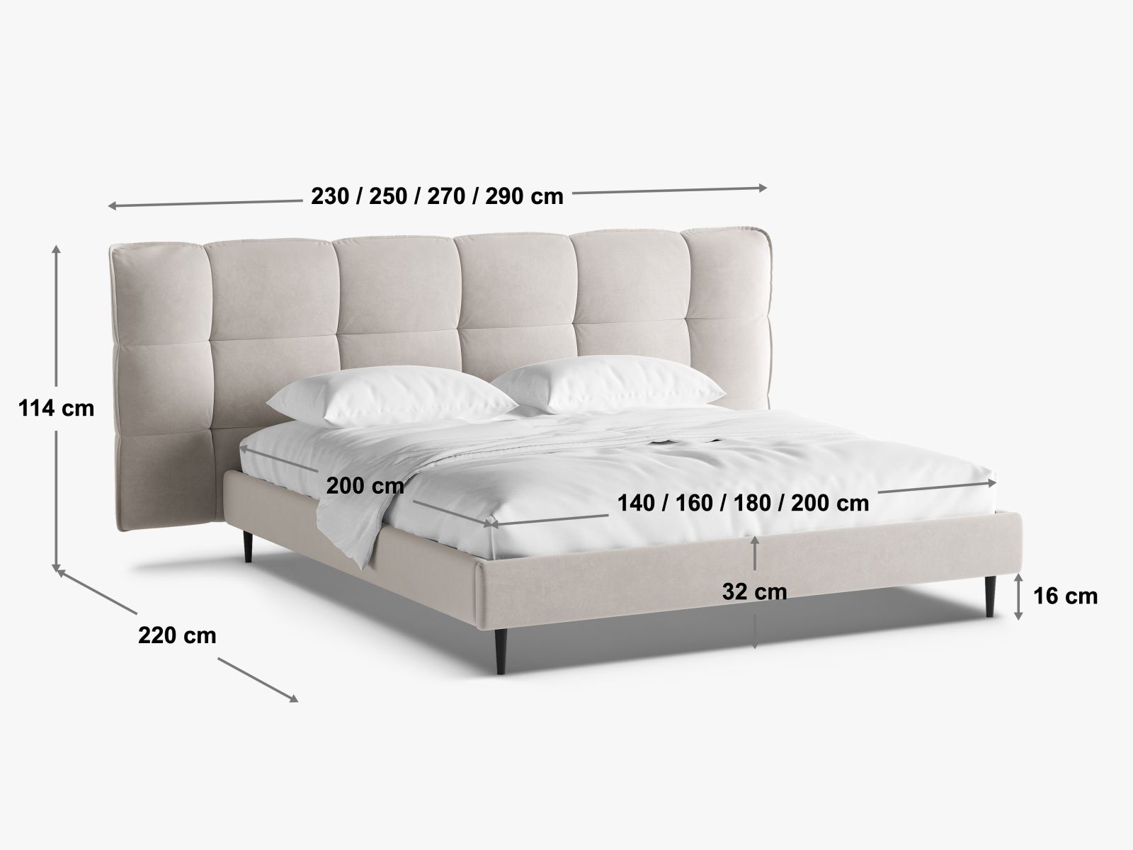 Stylisches Eric Bett in 140 cm Breite, bietet cleveren Stauraum, ansprechende Füße und ein modernes Kopfteil für Ihr Schlafzimmer.