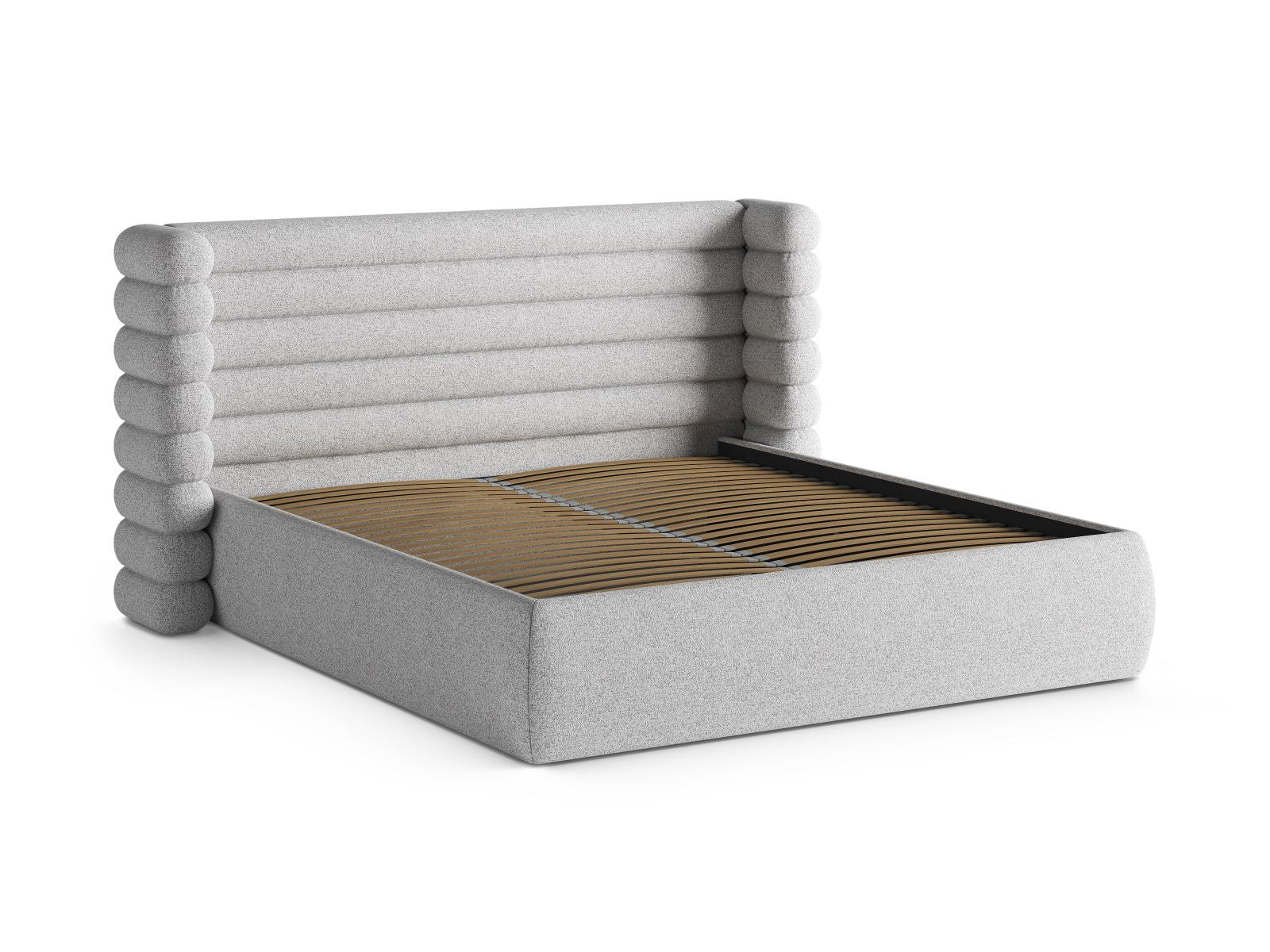 Stylisches Mount Bett in hellem Grau, 140 cm, mit praktischem Kopfteil und integriertem Stauraum für ein aufgeräumtes Schlafzimmer.