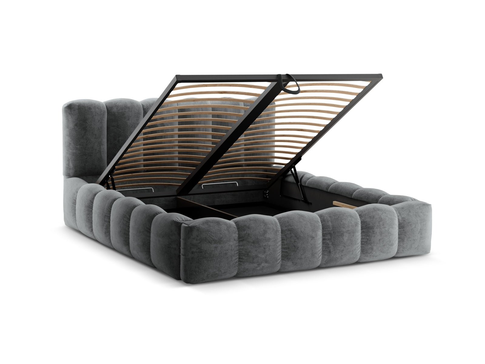 Modernes Micadoni Bett Lupine mit 140 cm Breite, integriertem Stauraum und ansprechendem Kopfteil für stilvolle Schlafzimmergestaltung.