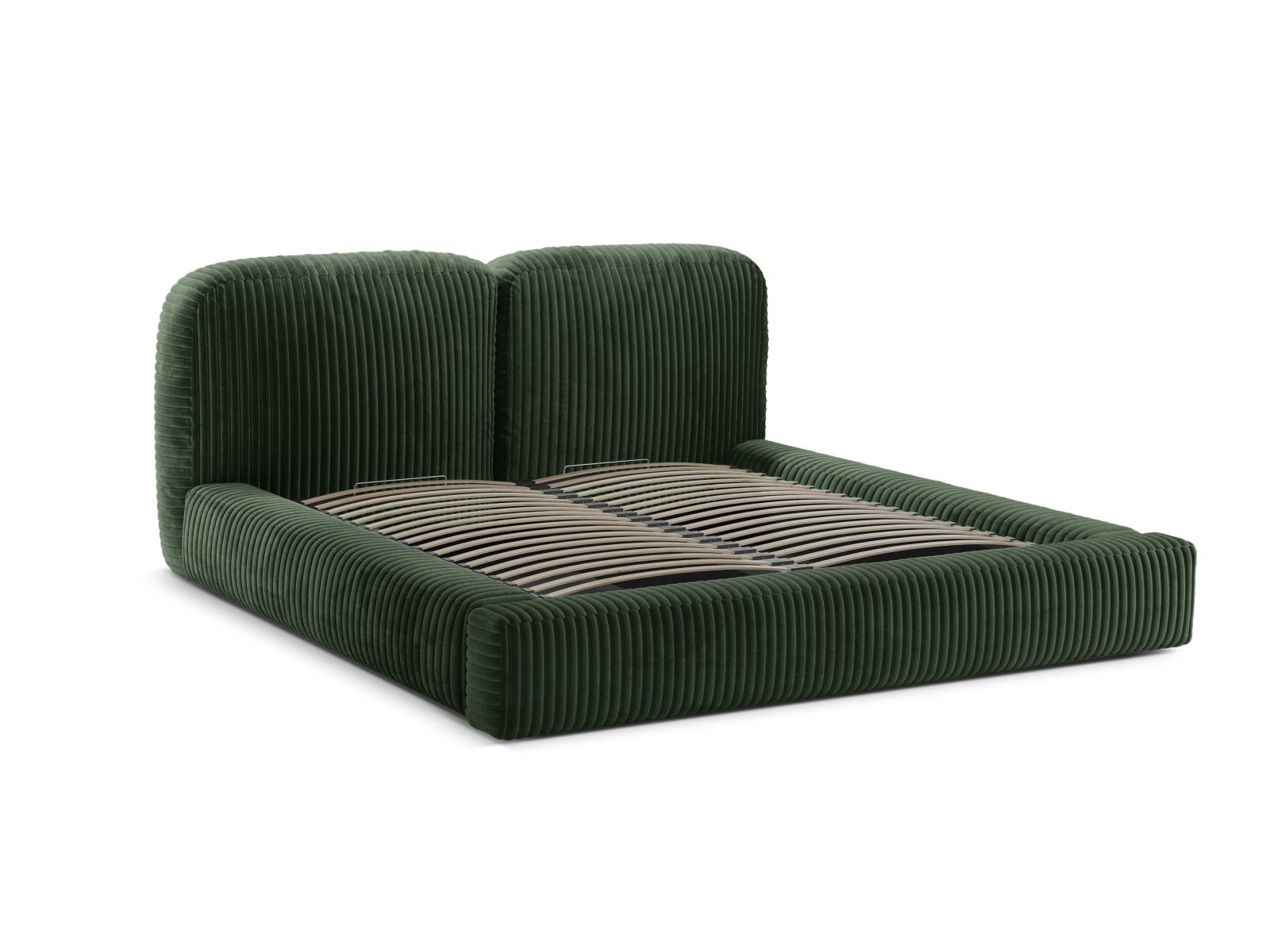 Elegantes Martina Bett in sattem Grün, bietet cleveren Stauraum und ein geschmackvolles Kopfteil, ideal für moderne Schlafzimmer.