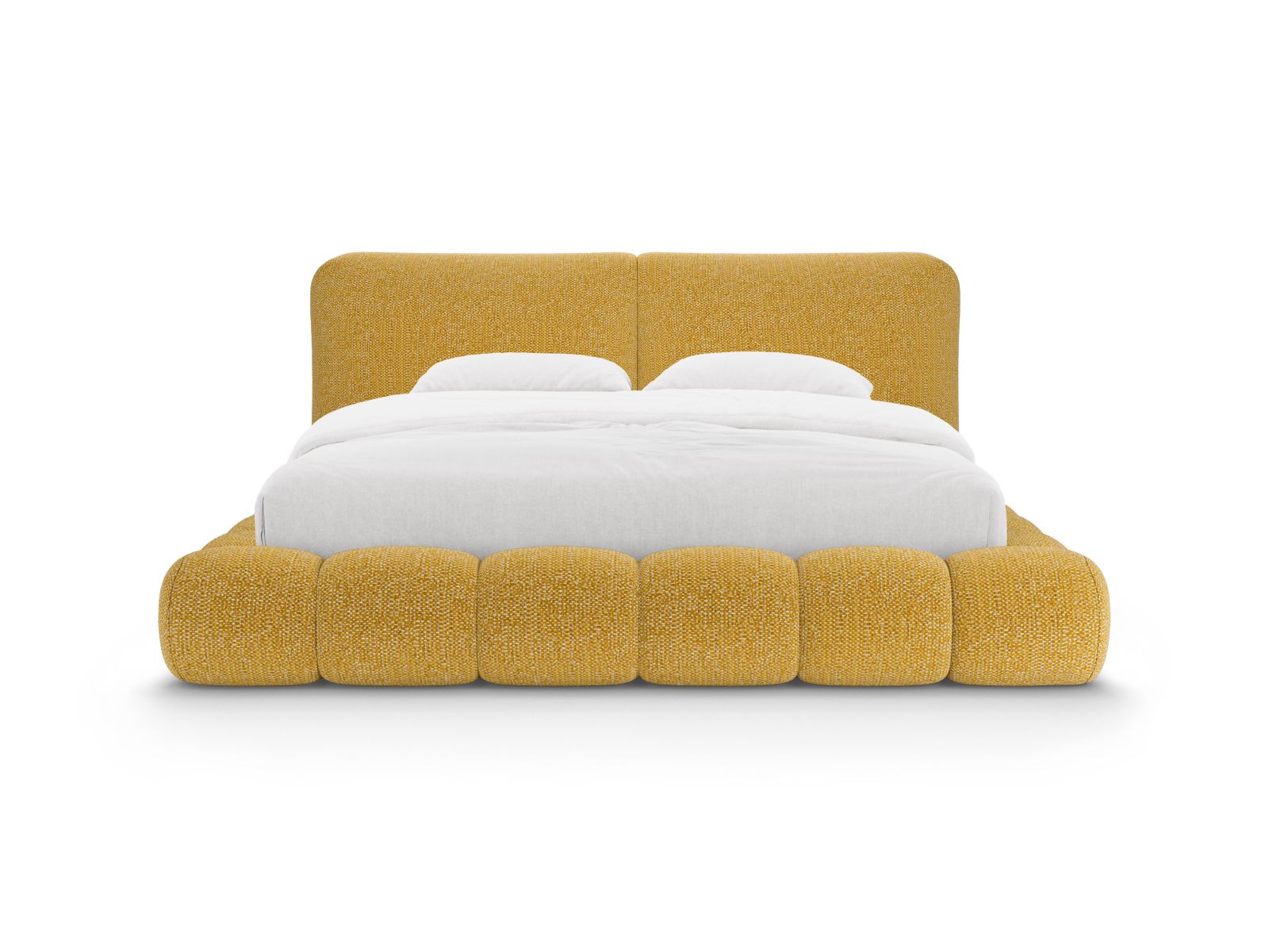 Elegantes Solange Bett mit 140 cm Breite, Stauraum und stilvollem Kopfteil in Mustard, ideal für moderne Schlafzimmer.