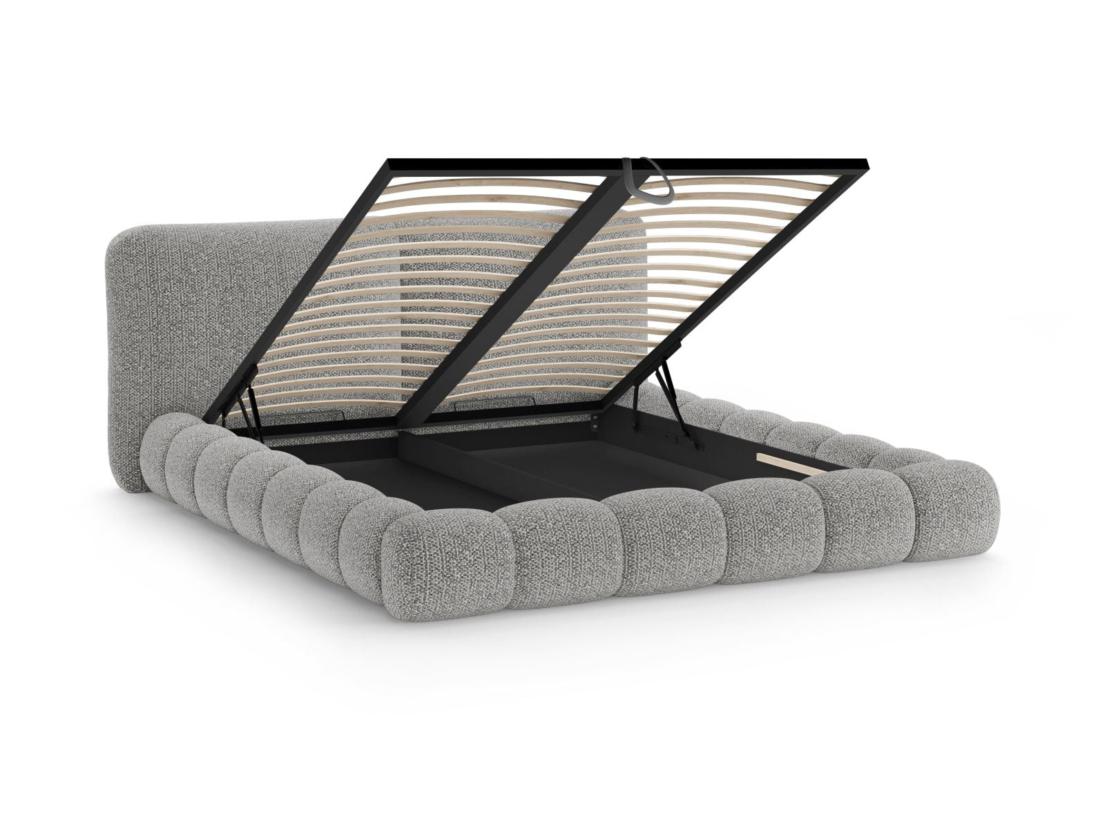 Stylisches Solange Bett in Grau, 140 cm breit, ausgestattet mit praktischem Stauraum und einem ansprechenden Kopfteil für ein modernes Ambiente.