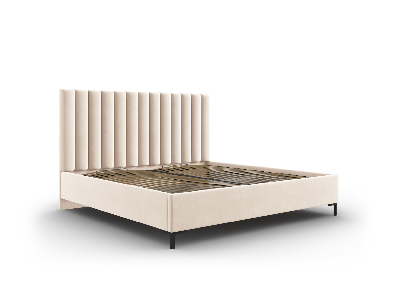 Erleben Sie das elegante Allison Velour Bett von Micadoni – perfekt für Ihr modernes Schlafzimmer, mit praktischem Stauraum und stilvollem Kopfteil.