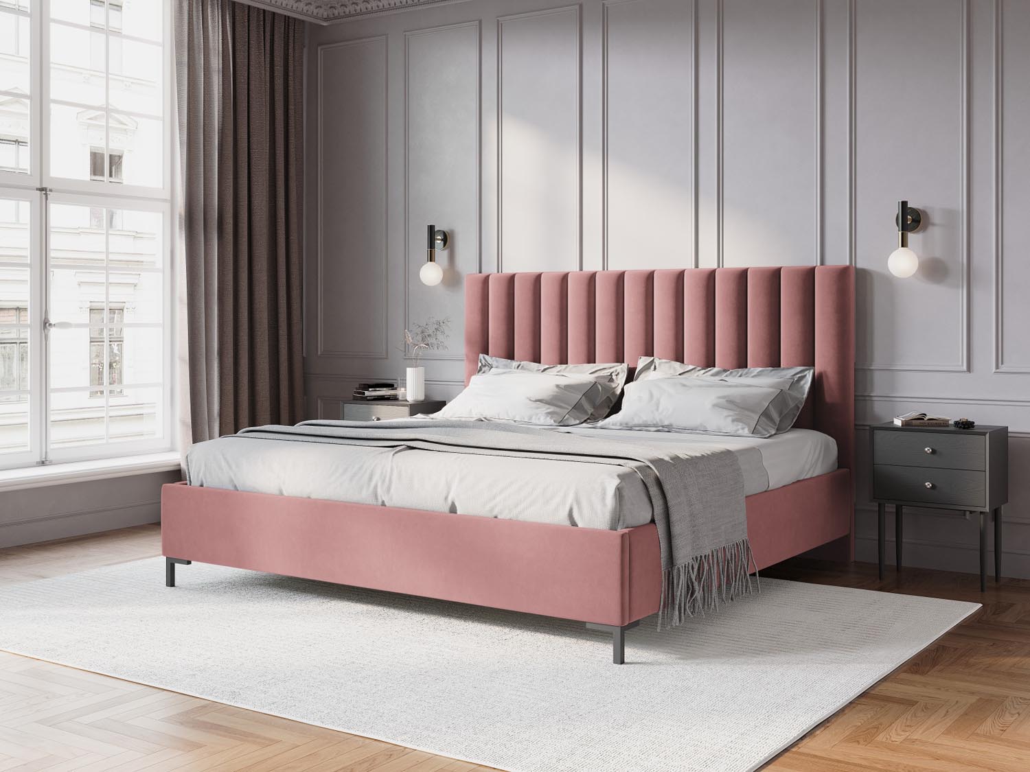 Erleben Sie das elegante Allison Velour Bett von Micadoni – perfekt für Ihr modernes Schlafzimmer, mit praktischem Stauraum und stilvollem Kopfteil.