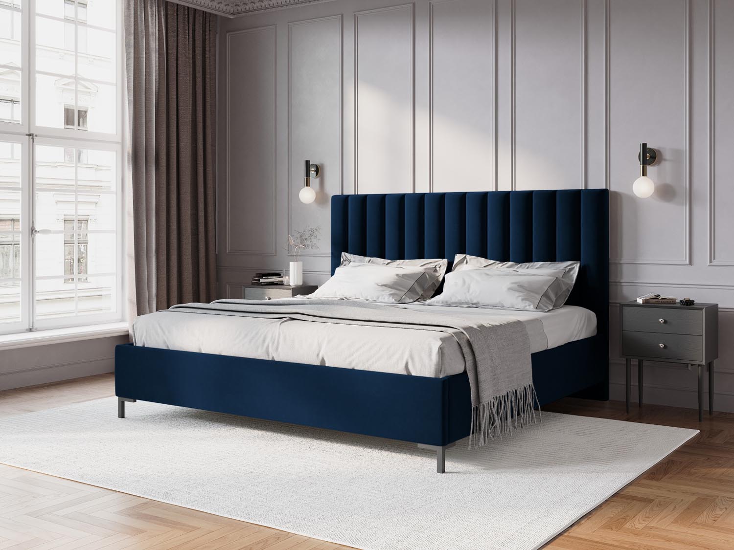 Erleben Sie das elegante Allison Velour Bett von Micadoni – perfekt für Ihr modernes Schlafzimmer, mit praktischem Stauraum und stilvollem Kopfteil.