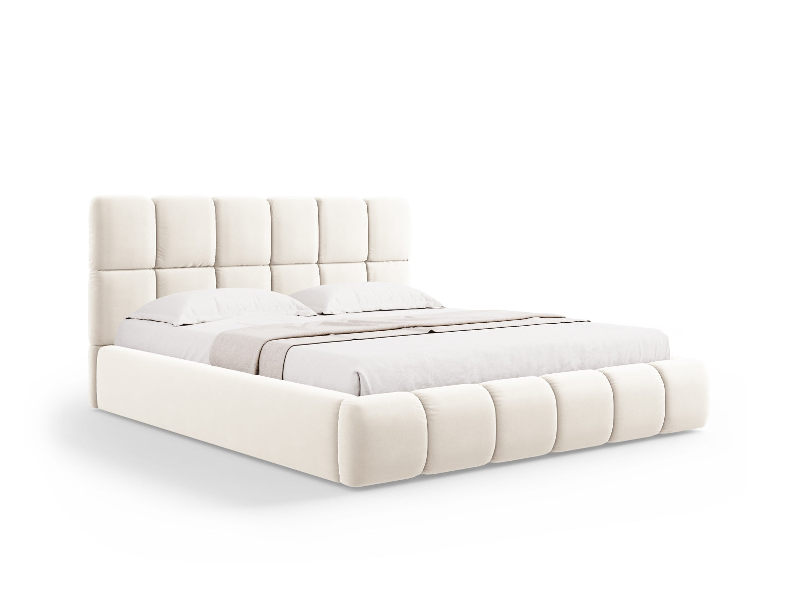 Bellis Velour Bett mit Stauraum und Headboard 160cm in Light Beige präsentiert im Onlineshop von KAQTU Design AG. Bett ist von Micadoni