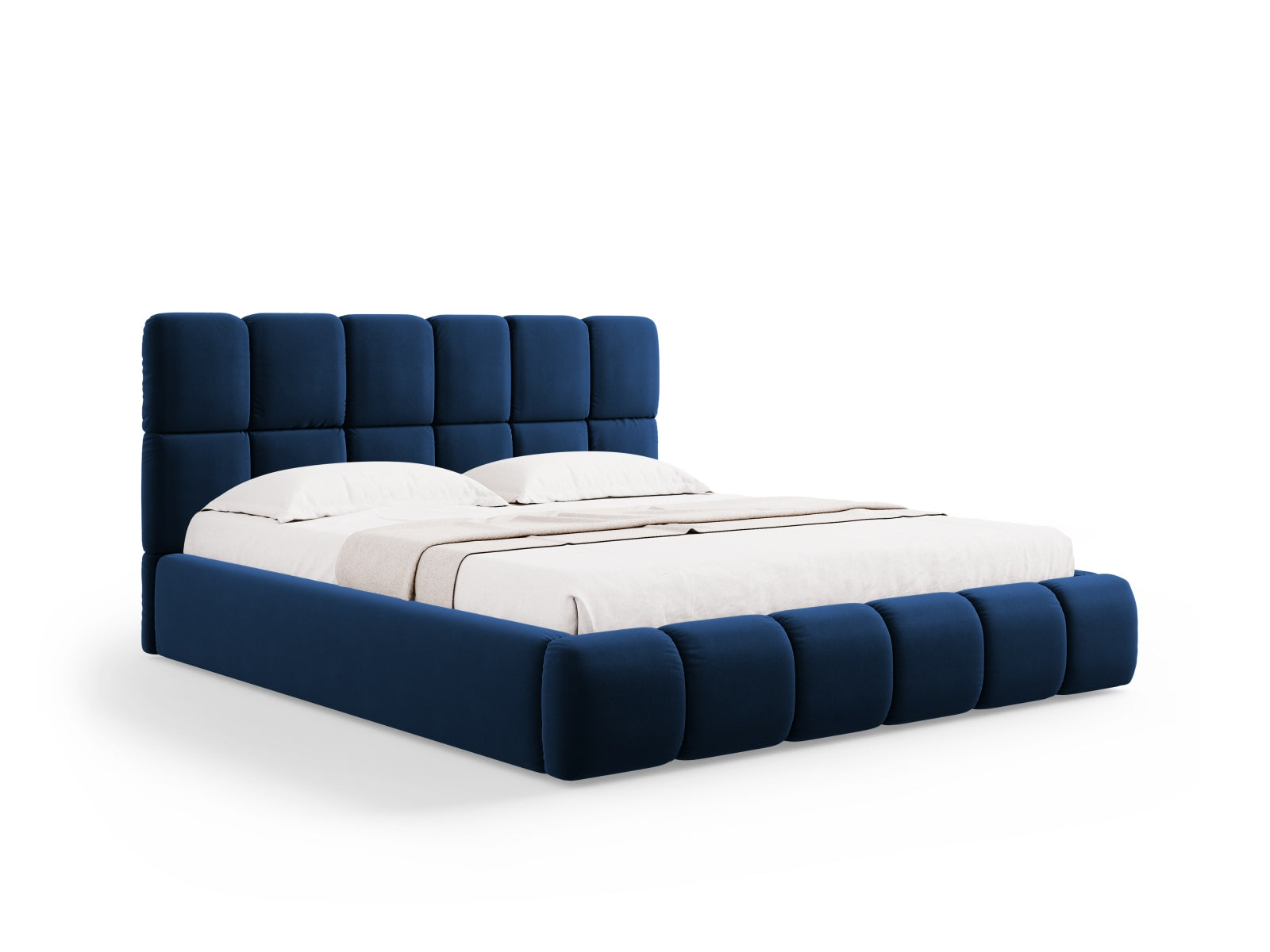 Bellis Velour Bett mit Stauraum und Headboard 140cm in Royal Blue-Bluvel präsentiert im Onlineshop von KAQTU Design AG. Bett ist von Micadoni