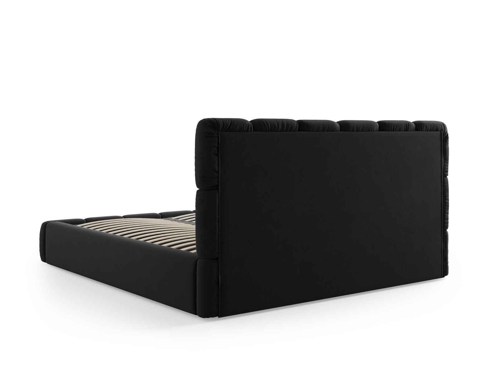 Stylisches Bellis Velour Bett mit 140 cm Breite, ausgestattet mit praktischem Stauraum und einem gemütlichen Kopfteil für zusätzlichen Komfort.