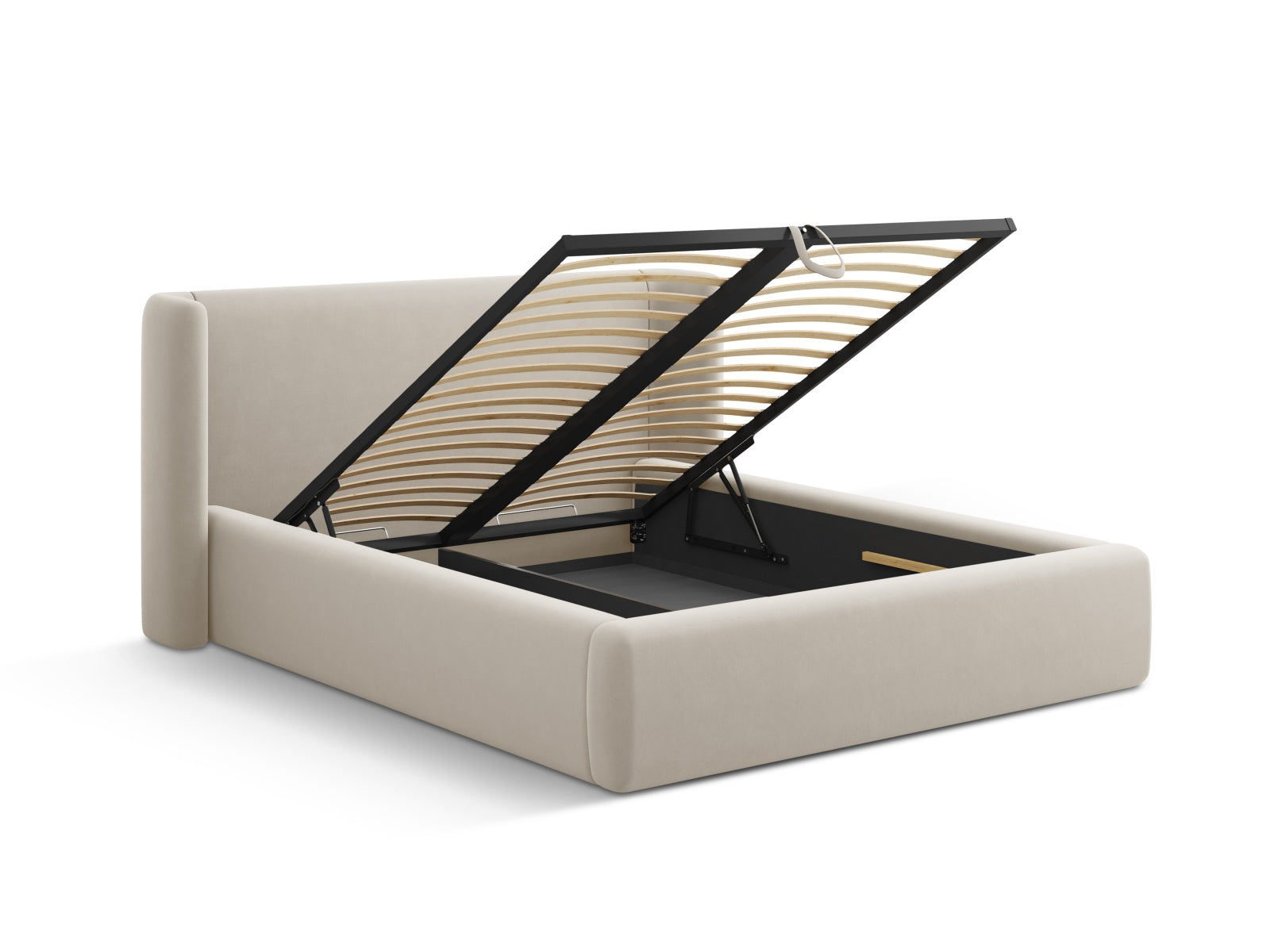 Jolene Velour Bett mit Stauraum und Headboard in Dark Beige-Bluvel präsentiert im Onlineshop von KAQTU Design AG. Bett ist von Micadoni
