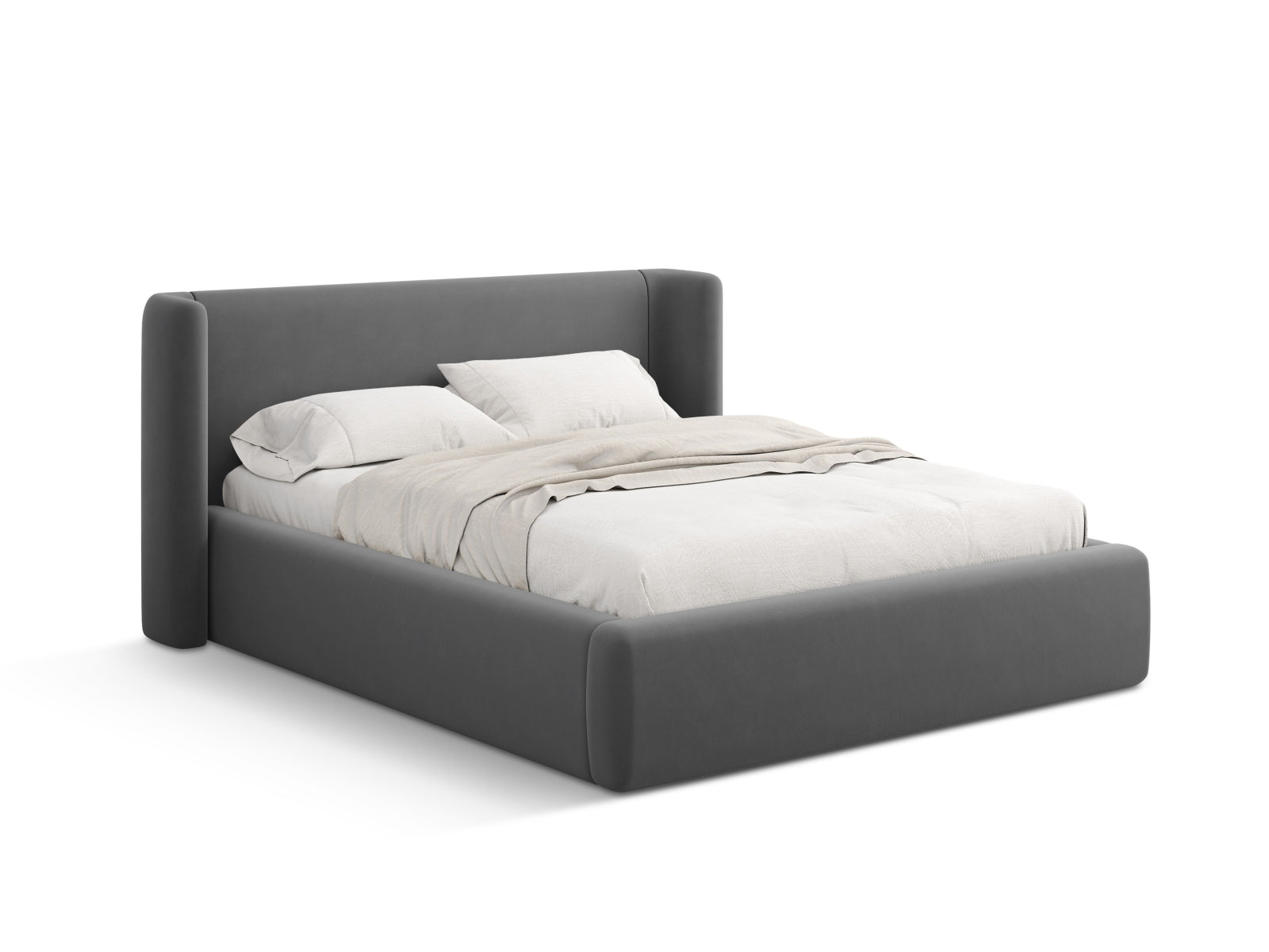 Jolene Velour Bett mit Stauraum und Headboard in Grey-Bluvel präsentiert im Onlineshop von KAQTU Design AG. Bett ist von Micadoni