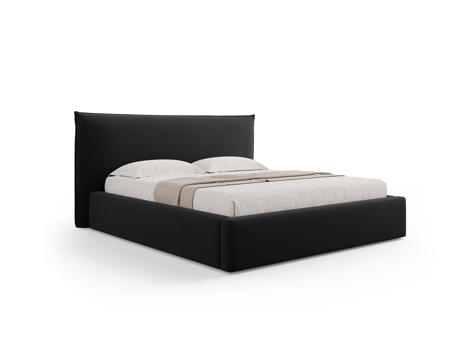 Kaelle Velour Bett mit Stauraum und Headboard 140cm in Black-Bluvel präsentiert im Onlineshop von KAQTU Design AG. Bett ist von Micadoni