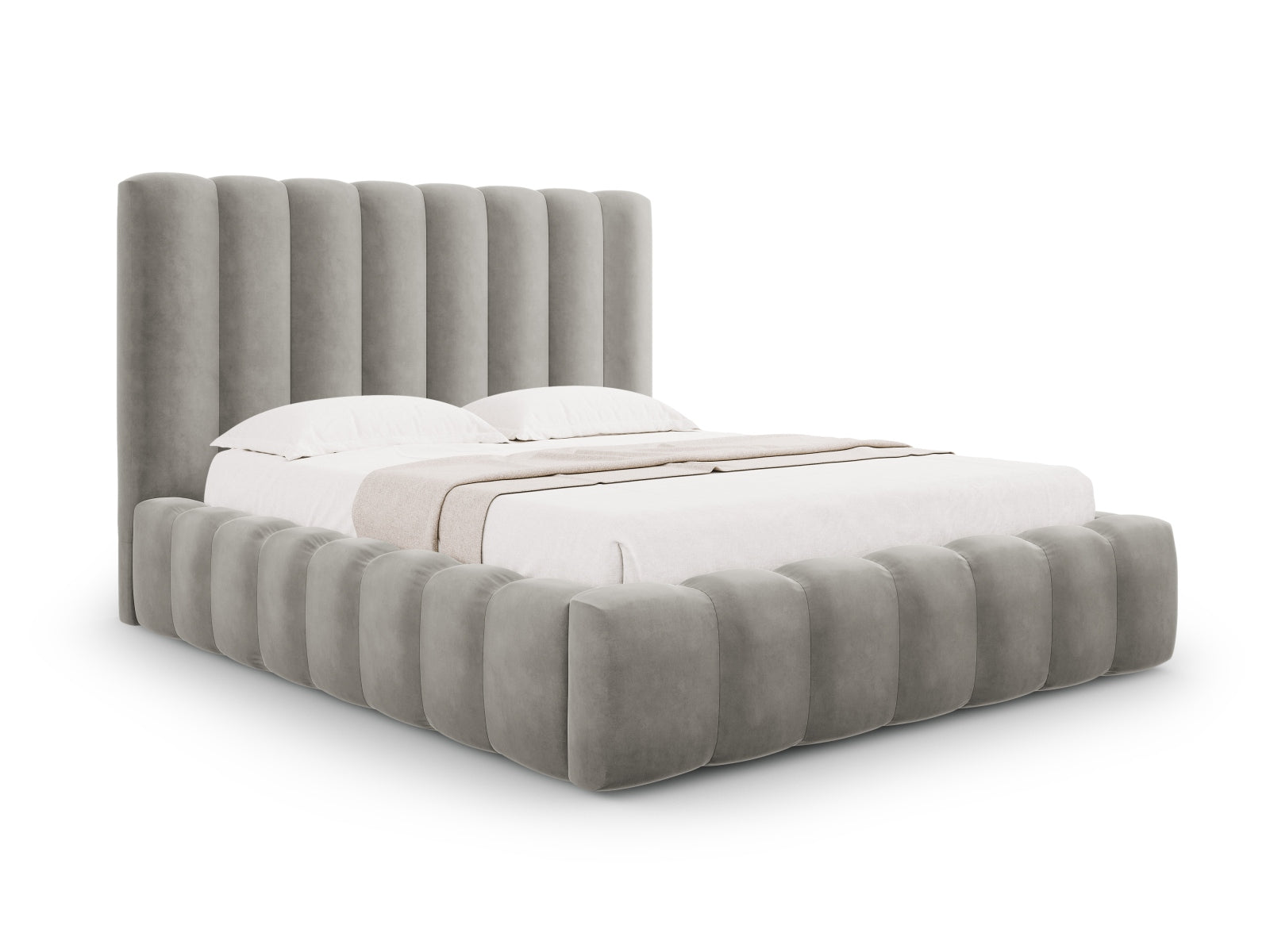 Kelp Velour Bett mit Stauraum und Headboard in Light Grey präsentiert im Onlineshop von KAQTU Design AG. Bett ist von Micadoni