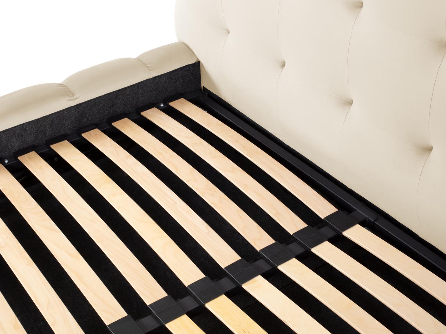 Stilvolles Mamaia Velour Bett in sanftem Beige, 140 cm, mit praktischem Stauraum und elegantem Kopfteil für ein modernes Ambiente.