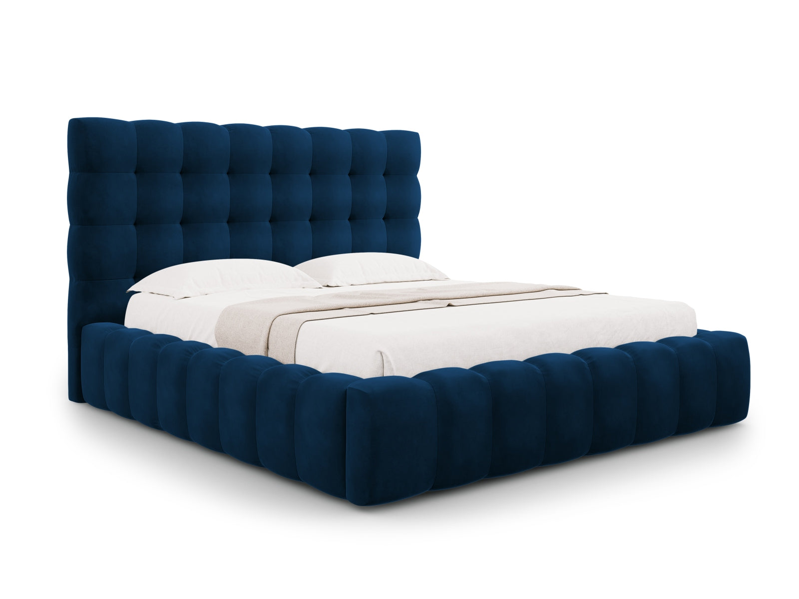 Mamaia Velour Bett mit Stauraum und Headboard 140cm in Royal Blue/Schwarz-Bluvel präsentiert im Onlineshop von KAQTU Design AG. Bett ist von Micadoni