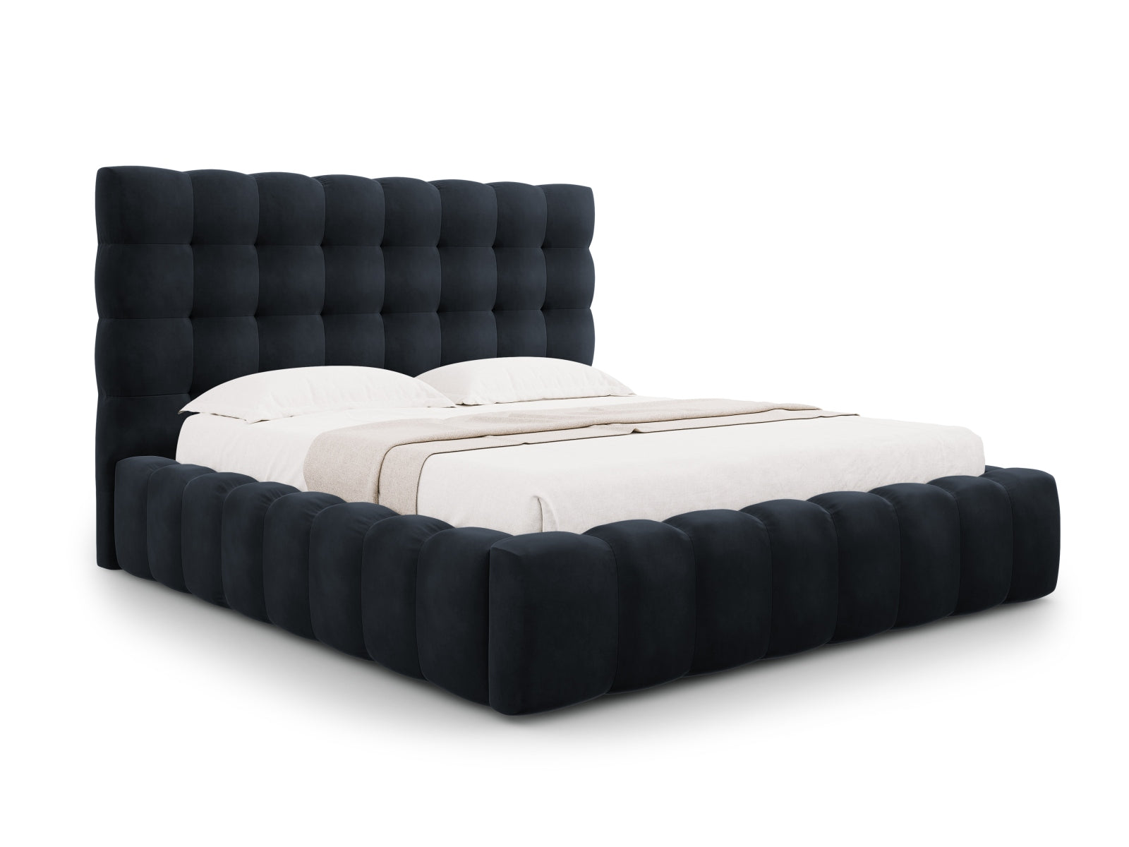 Mamaia Velour Bett mit Stauraum und Headboard 140cm in Dark Blue/Schwarz-Bluvel präsentiert im Onlineshop von KAQTU Design AG. Bett ist von Micadoni