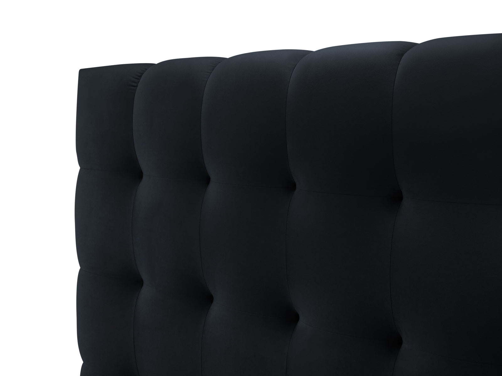 Elegantes Mamaia Velour Bett in edlem Blau, bietet cleveren Stauraum und ein geschmackvolles Kopfteil für zeitgemäße Schlafzimmergestaltung.