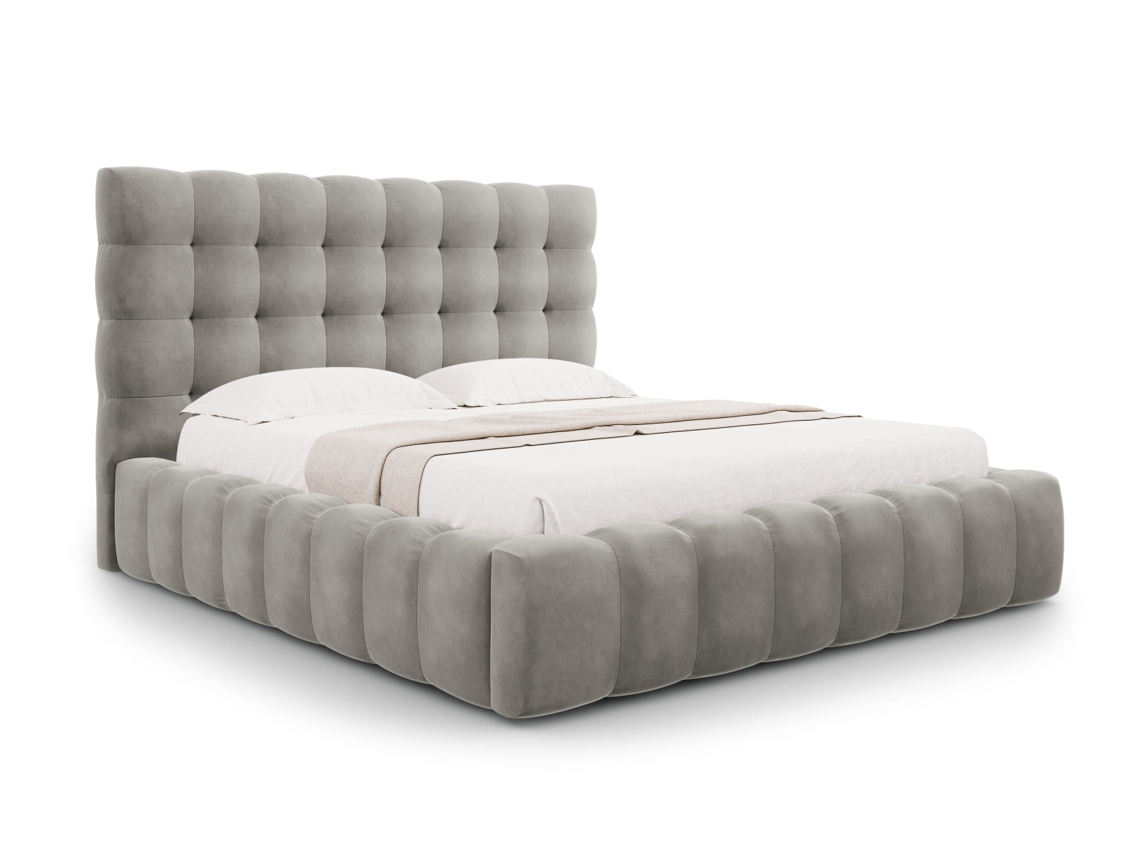 Mamaia Velour Bett mit Stauraum und Headboard 140cm in Light Grey/Schwarz-Bluvel präsentiert im Onlineshop von KAQTU Design AG. Bett ist von Micadoni