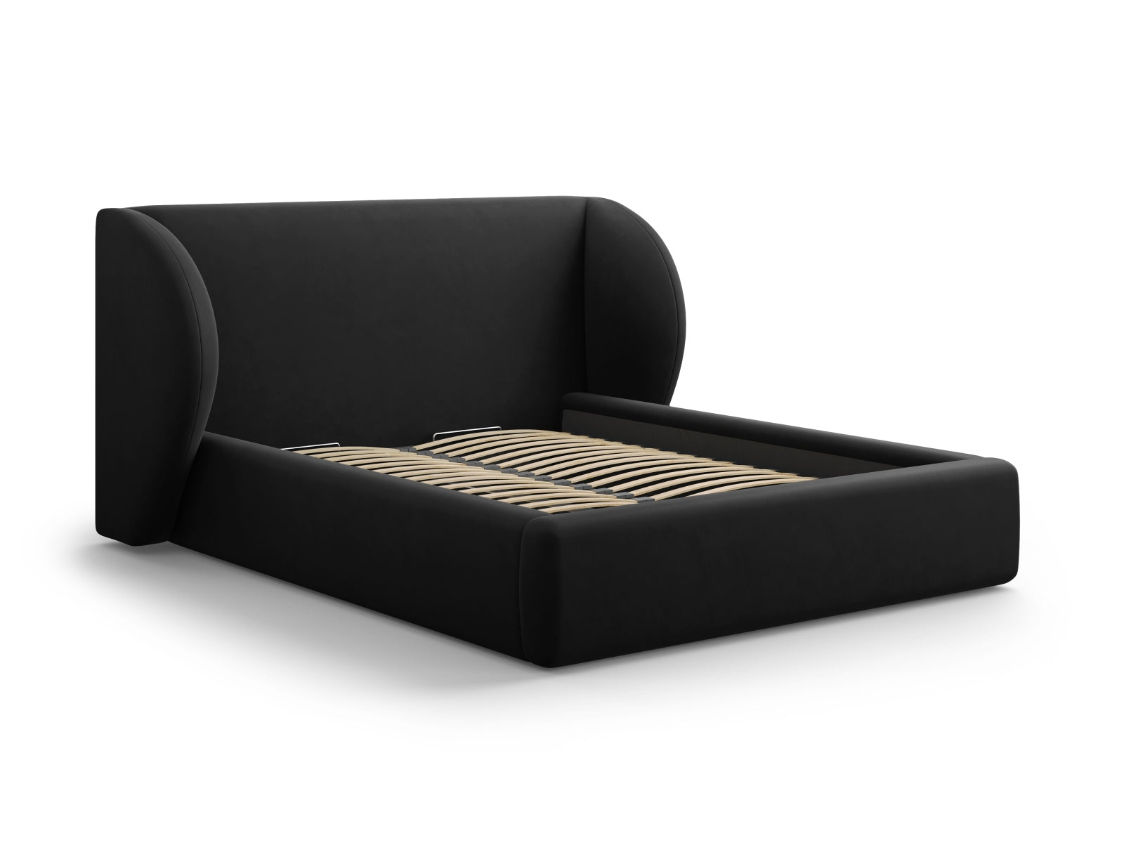 Miley Velour Bett mit Stauraum und Headboard 140cm in Black-Bluvel präsentiert im Onlineshop von KAQTU Design AG. Bett ist von Micadoni