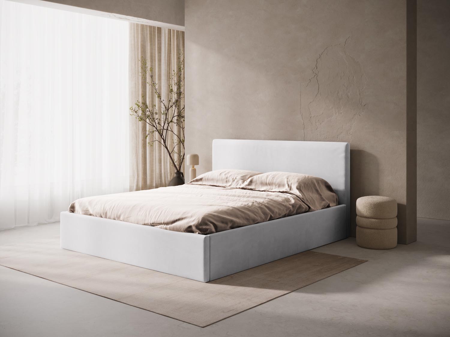 Entdecken Sie das stilvolle Susan Velour Bett von Micadoni – modernes Design trifft auf praktischen Stauraum für Ihr Schlafzimmer!
