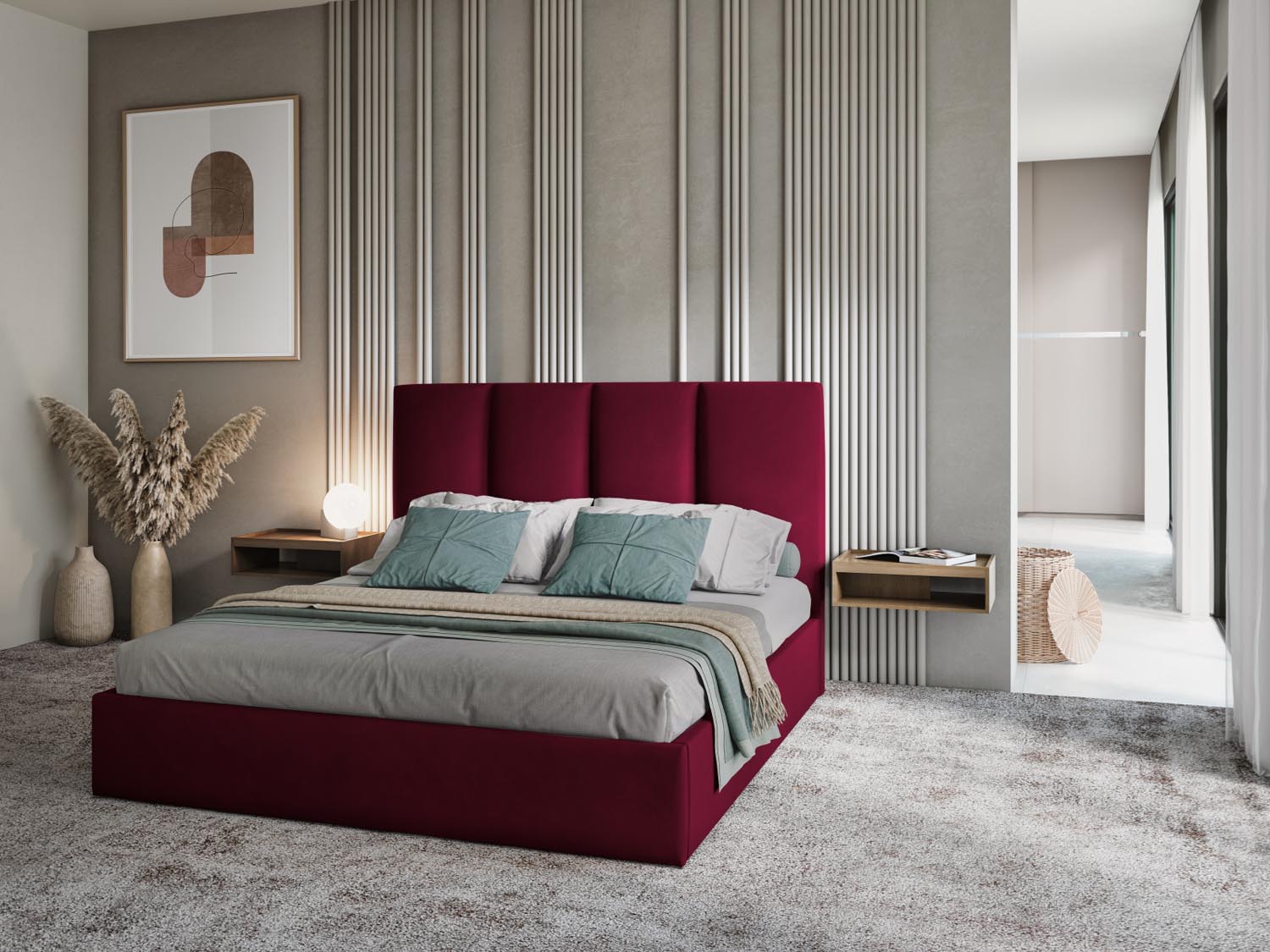 Erleben Sie das stilvolle Pyla Velour Bett von Micadoni – perfekt für Ihr modernes Schlafzimmer, mit cleverem Stauraum und gemütlichem Headboard.