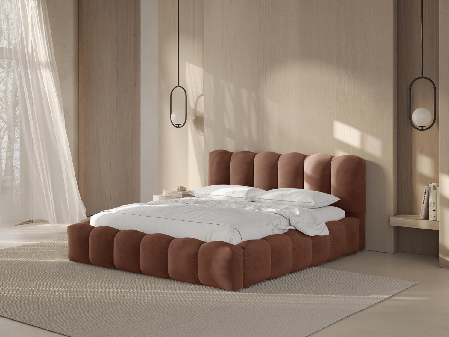 Lupine Velour Bett mit Stauraum und Headboard 140cm in Honey-Paris präsentiert im Onlineshop von KAQTU Design AG. Bett ist von Micadoni