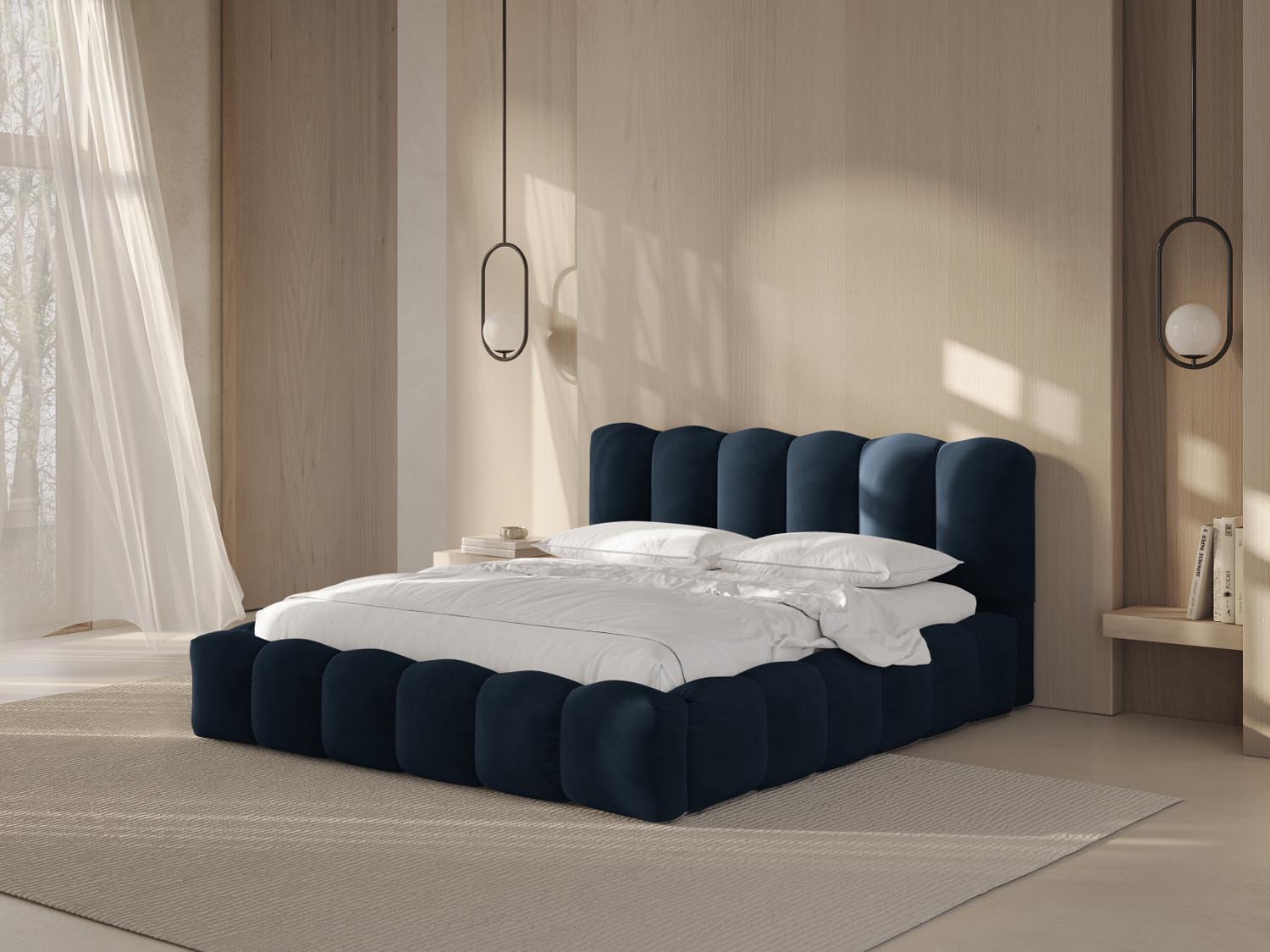 Lupine Velour Bett mit Stauraum und Headboard 140cm in Dark Blue-Paris präsentiert im Onlineshop von KAQTU Design AG. Bett ist von Micadoni