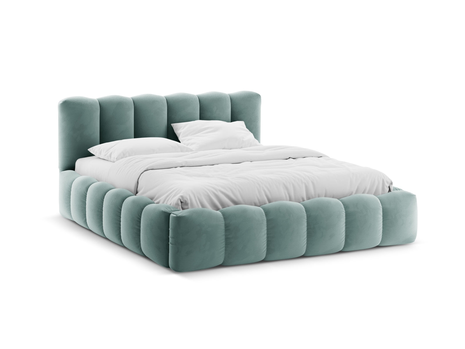 Lupine Velour Bett mit Stauraum und Headboard 140cm in Mint-Paris präsentiert im Onlineshop von KAQTU Design AG. Bett ist von Micadoni