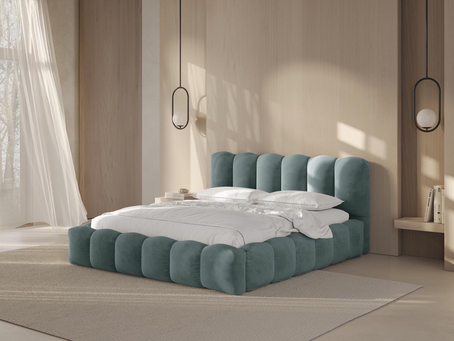 Lupine Velour Bett mit Stauraum und Headboard 140cm in Mint-Paris präsentiert im Onlineshop von KAQTU Design AG. Bett ist von Micadoni