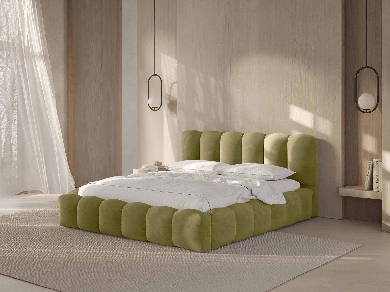 Lupine Velour Bett mit Stauraum und Headboard 140cm in Mud-Paris präsentiert im Onlineshop von KAQTU Design AG. Bett ist von Micadoni