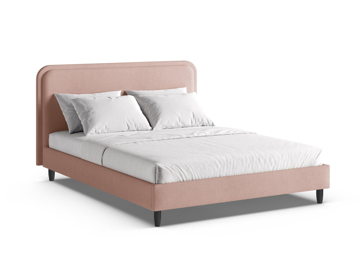 Aveline Bett mit Kopfteil in Ivory-Wind von Micadoni, 160 x 200 cm, mit gepolstertem Kopfteil und schwarzen Holzbeinen, Rahmen aus Möbelplatte und Sperrholzlatten.