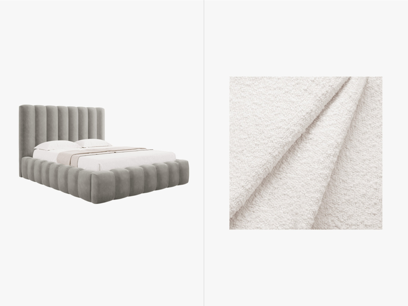 Kelp Boucle Bett mit Stauraum und Headboard in White präsentiert im Onlineshop von KAQTU Design AG. Bett ist von Micadoni