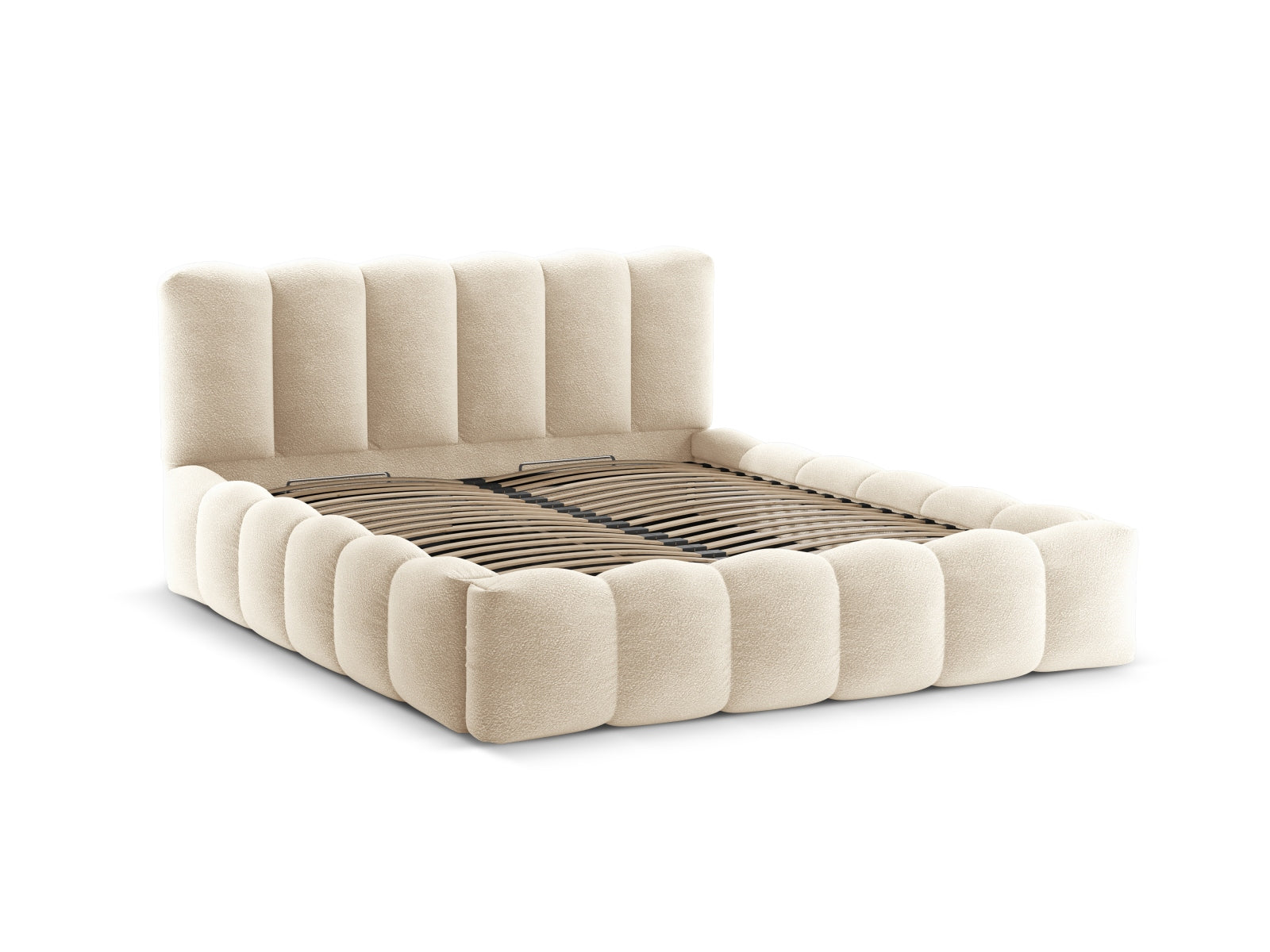 Modernes Lupine Bett in sanftem Beige, ausgestattet mit praktischem Stauraum und einem ansprechenden Kopfteil für stilvolle Schlafzimmer.