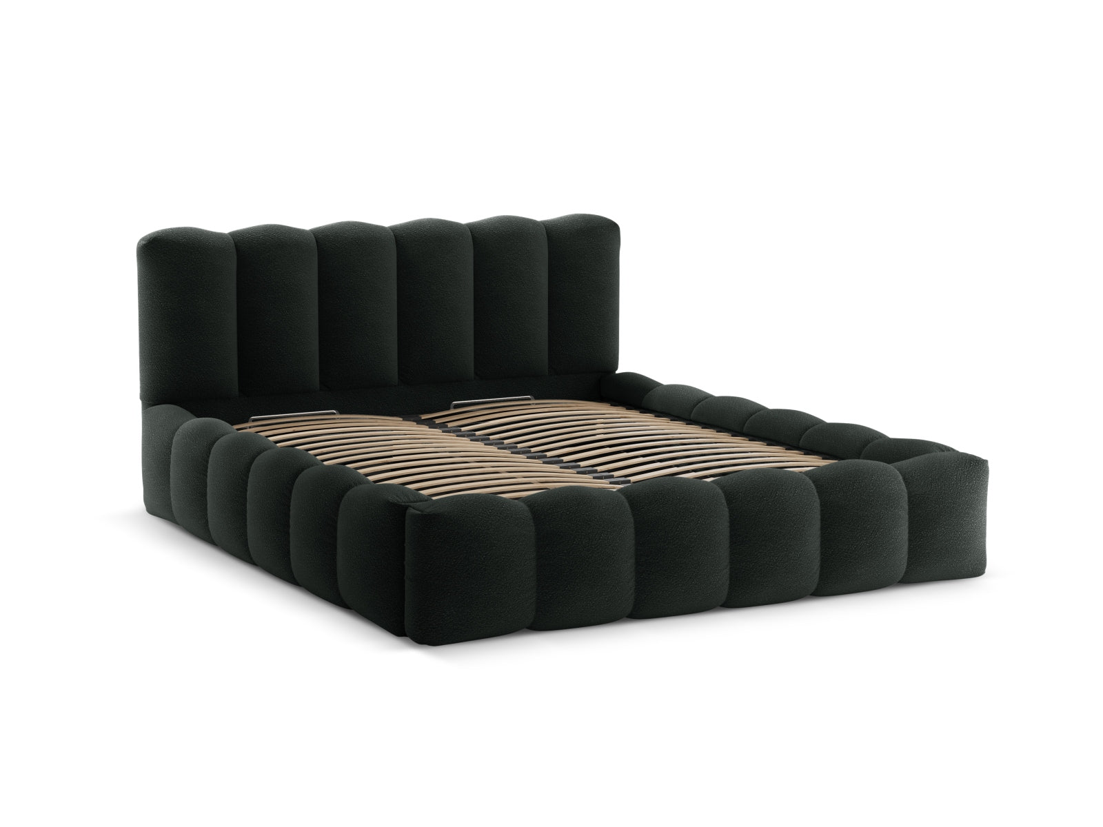 Modernes Lupine Bett in Schwarz mit integriertem Stauraum und ansprechendem Kopfteil, perfekt für stilvolle Schlafzimmerlösungen.