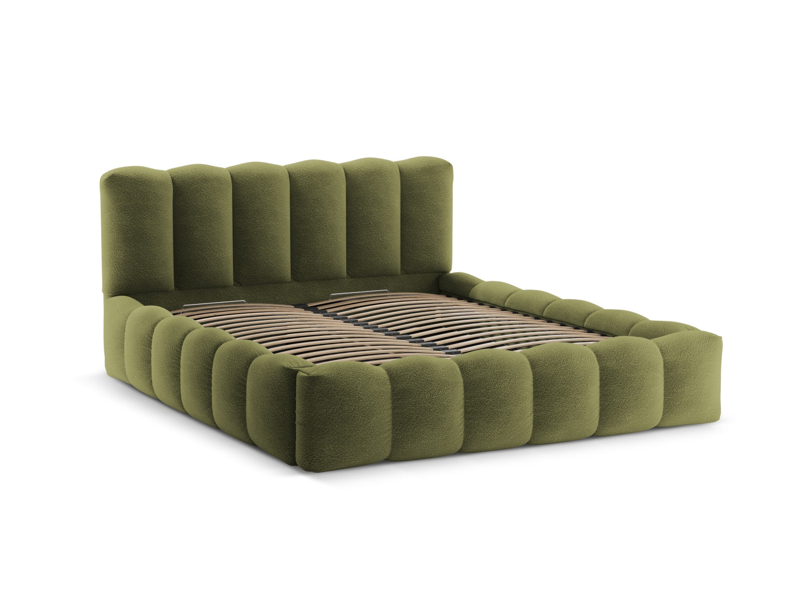 Modernes Lupine Bett in Dunkelolivgrün, ausgestattet mit praktischem Stauraum und einem ansprechenden Kopfteil für stilvolle Schlafzimmer.