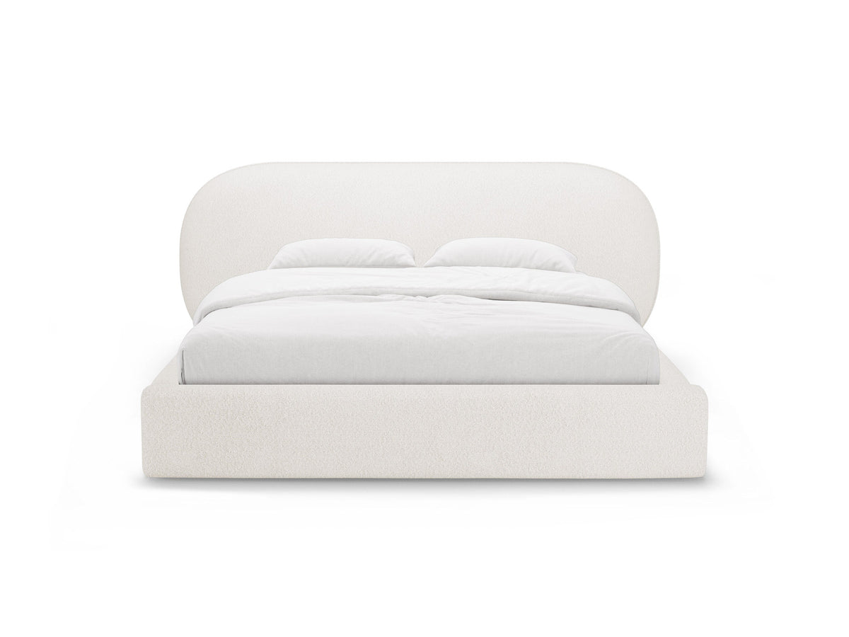 Stauraumbett Ovalo von Micadoni in Light Grey-Magic Velvet mit gepolstertem Kopfteil, Metallrahmen, Bettkasten und schwarzen Kunststoffbeinen.