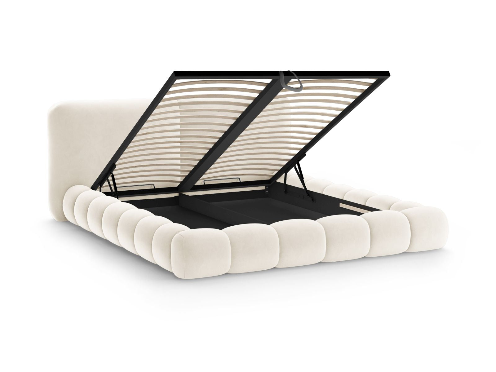 Stilvolles Solange Bett in Ivory-Magic Velvet mit praktischem Stauraum und modernem Kopfteil, ideal für ein elegantes Schlafzimmer.
