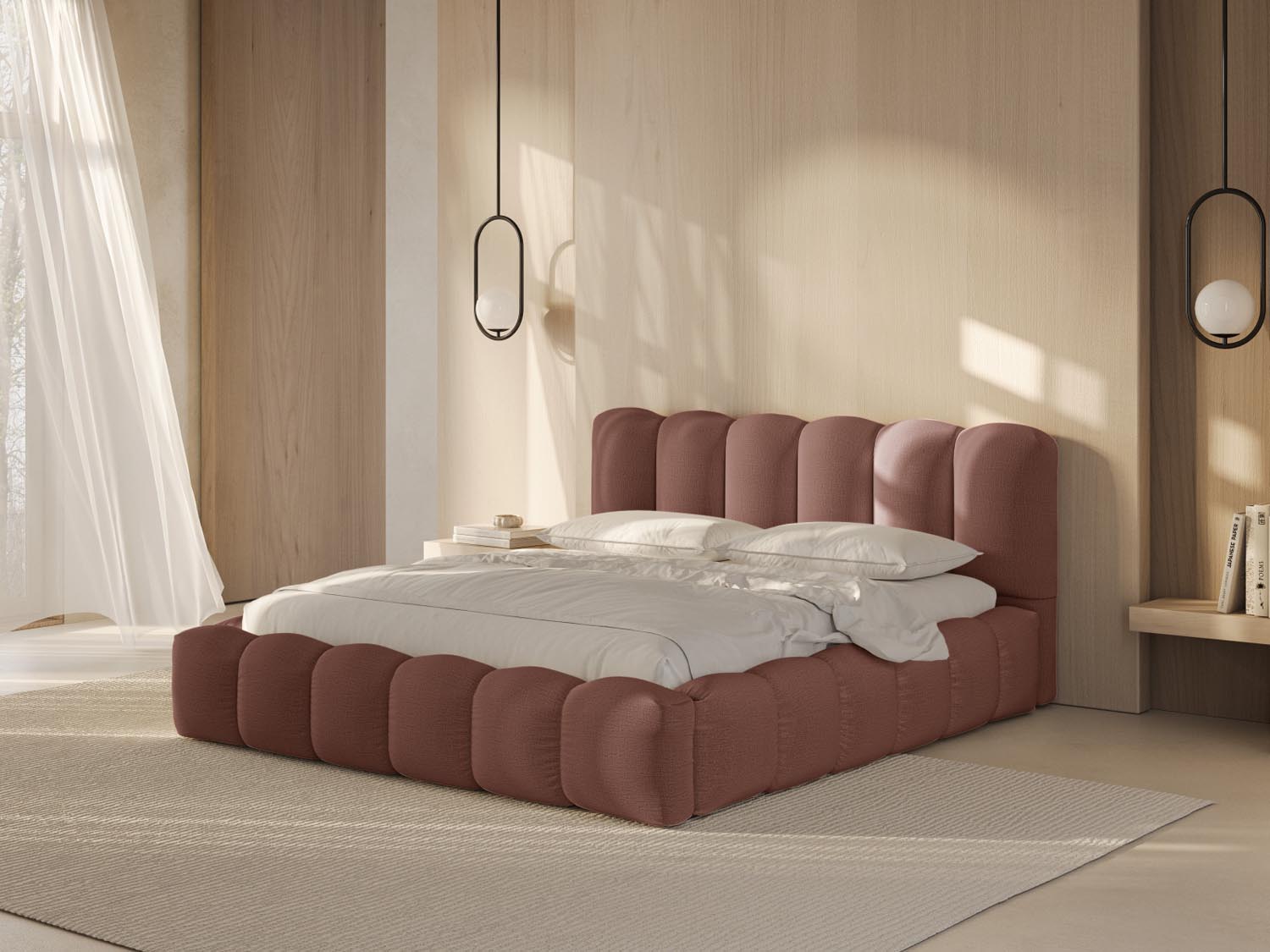 Stylisches Lupine Bett in Dunkelrosa mit praktischem Stauraum und elegantem Kopfteil, ideal für moderne Schlafzimmer.