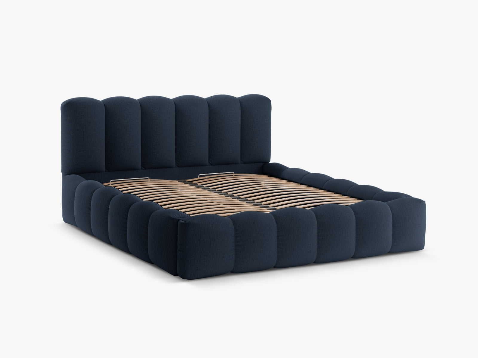 Modernes Lupine Bett in Royal Blue, ausgestattet mit praktischem Stauraum und einem eleganten Kopfteil, perfekt für stilvolle Schlafzimmer.