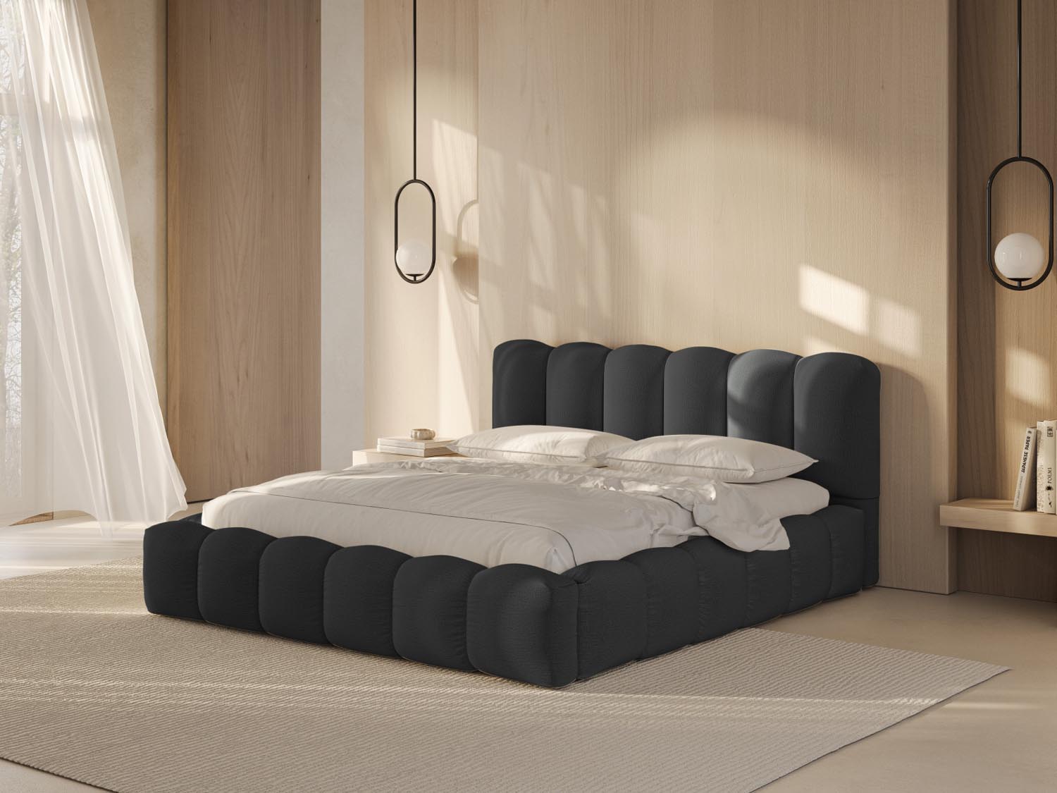 Modernes Lupine Bett in Anthrazit mit praktischem Stauraum und elegantem Headboard, ideal für stilvolle Schlafzimmergestaltung.