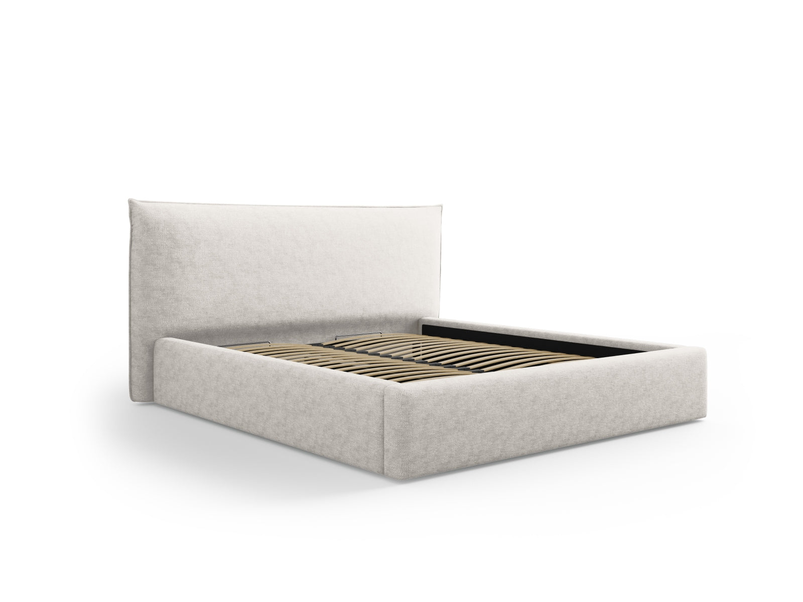 Elegantes Kaelle Bett in Light Beige mit praktischem Stauraum und stilvollem Headboard, ideal für moderne Schlafzimmer.