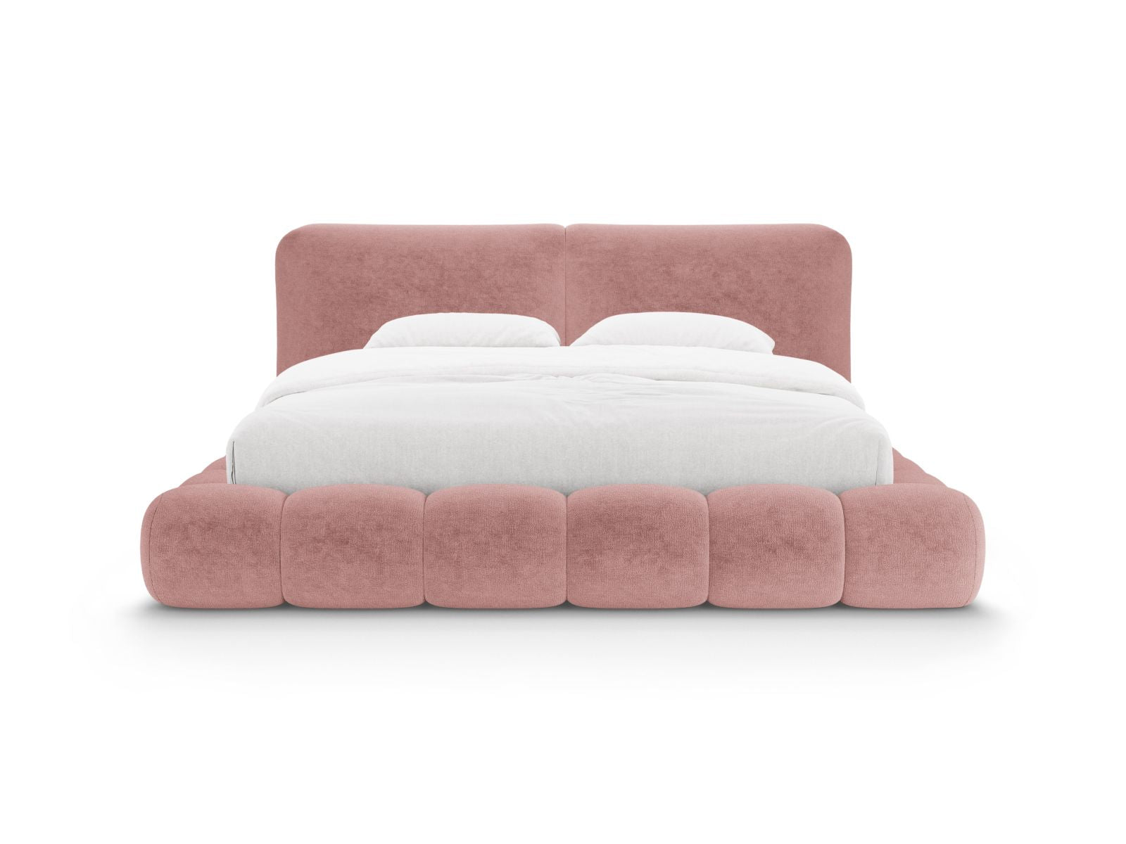Elegantes Solange Bett mit 160 cm Breite, Stauraum und stilvollem Kopfteil in sanftem Pink, ideal für moderne Schlafzimmer.