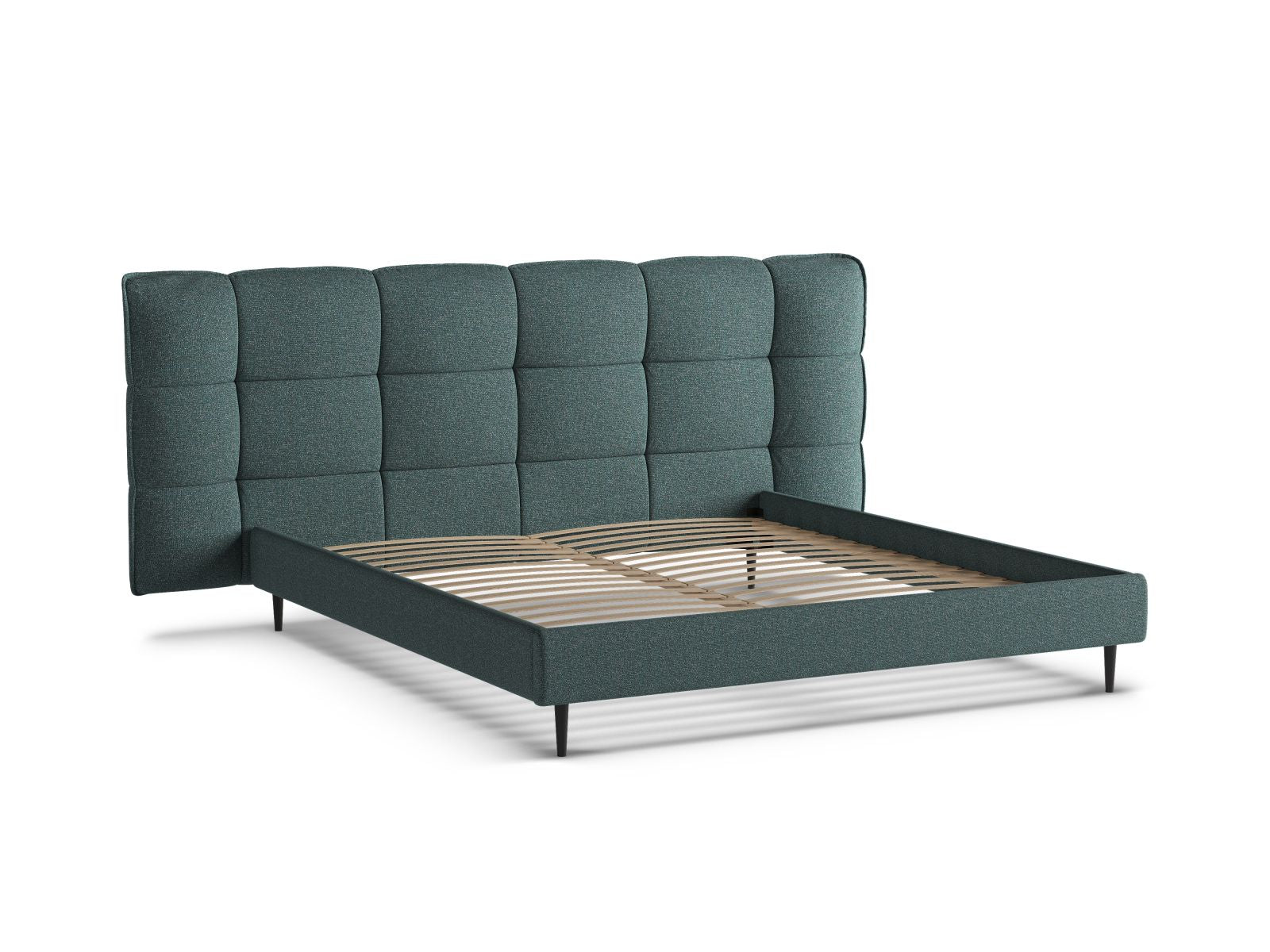 Elegantes Eric Bett in Green Blue Melange, mit praktischem Stauraum und ansprechendem Kopfteil, ideal für moderne Wohnräume.